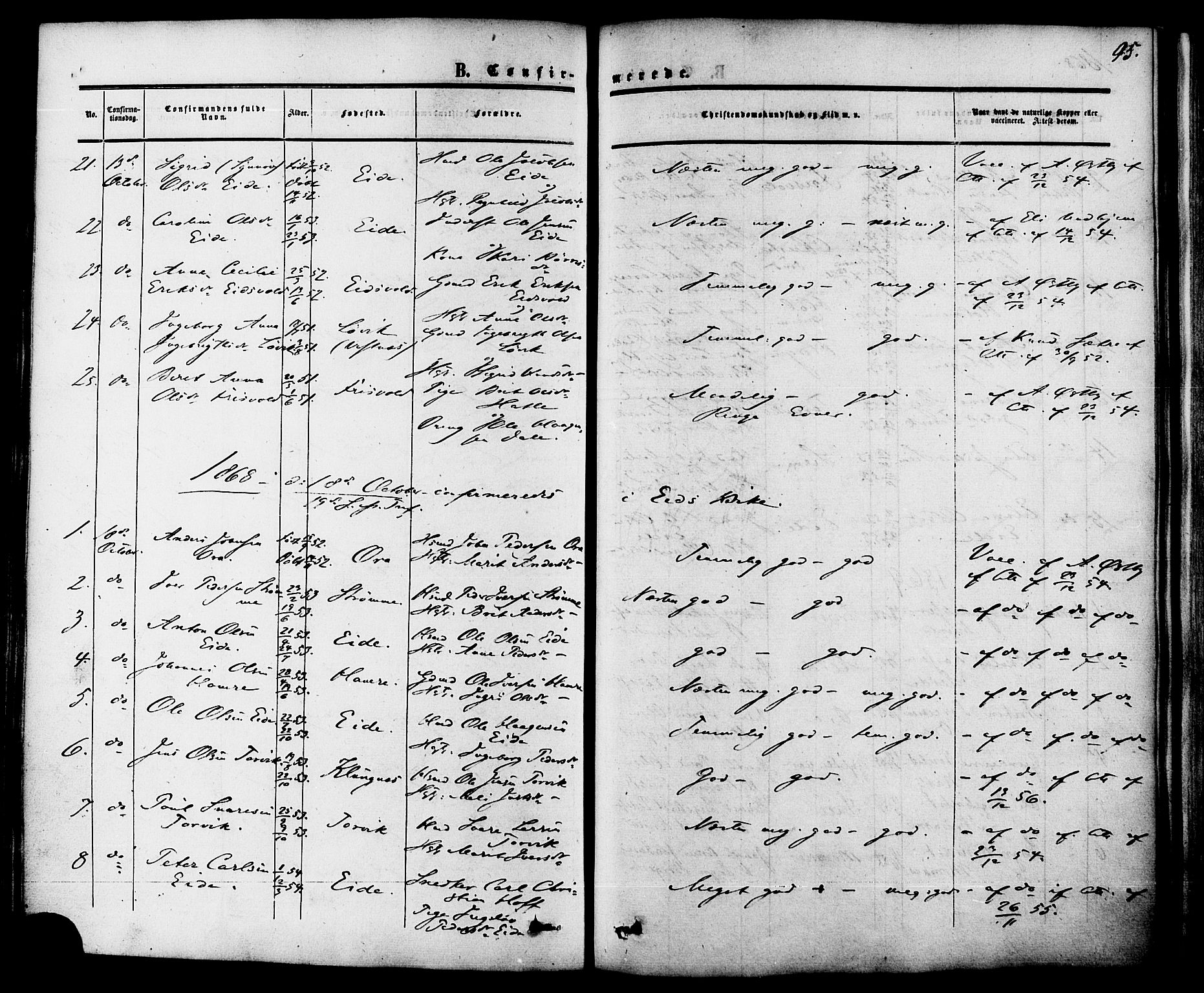 Ministerialprotokoller, klokkerbøker og fødselsregistre - Møre og Romsdal, AV/SAT-A-1454/542/L0552: Parish register (official) no. 542A02, 1854-1884, p. 95