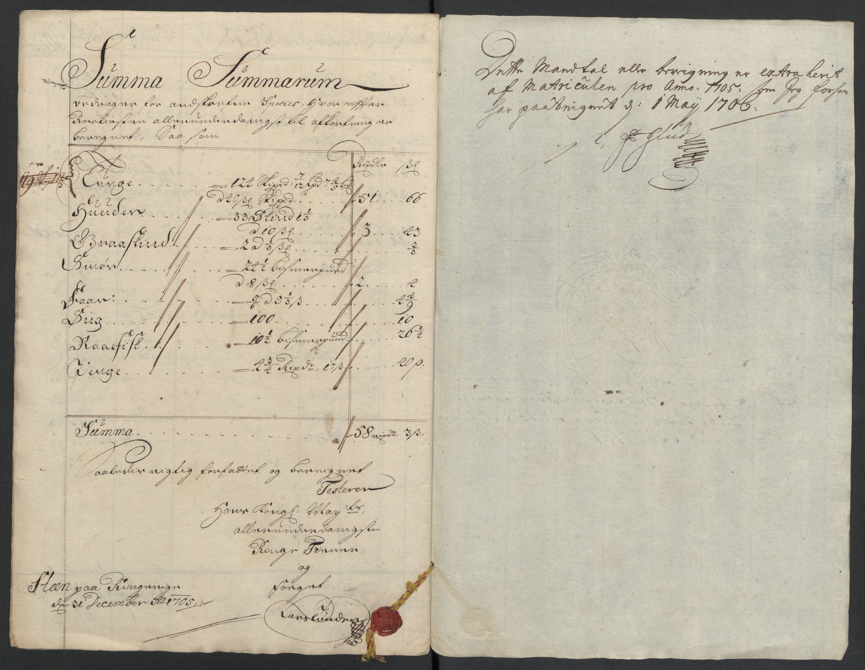 Rentekammeret inntil 1814, Reviderte regnskaper, Fogderegnskap, RA/EA-4092/R22/L1464: Fogderegnskap Ringerike, Hallingdal og Buskerud, 1705, p. 218