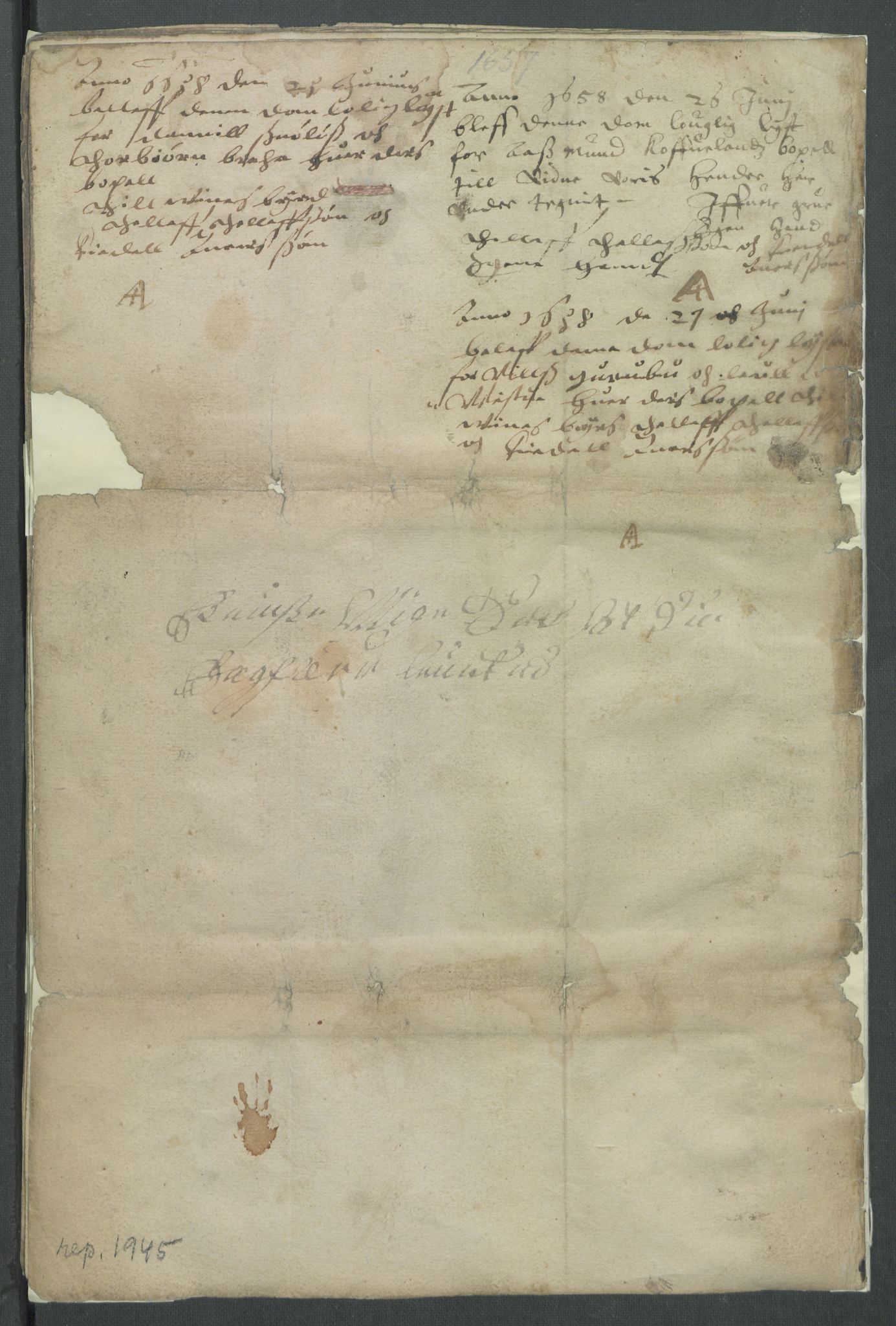 Riksarkivets diplomsamling, AV/RA-EA-5965/F02/L0167: Dokumenter, 1657, p. 120