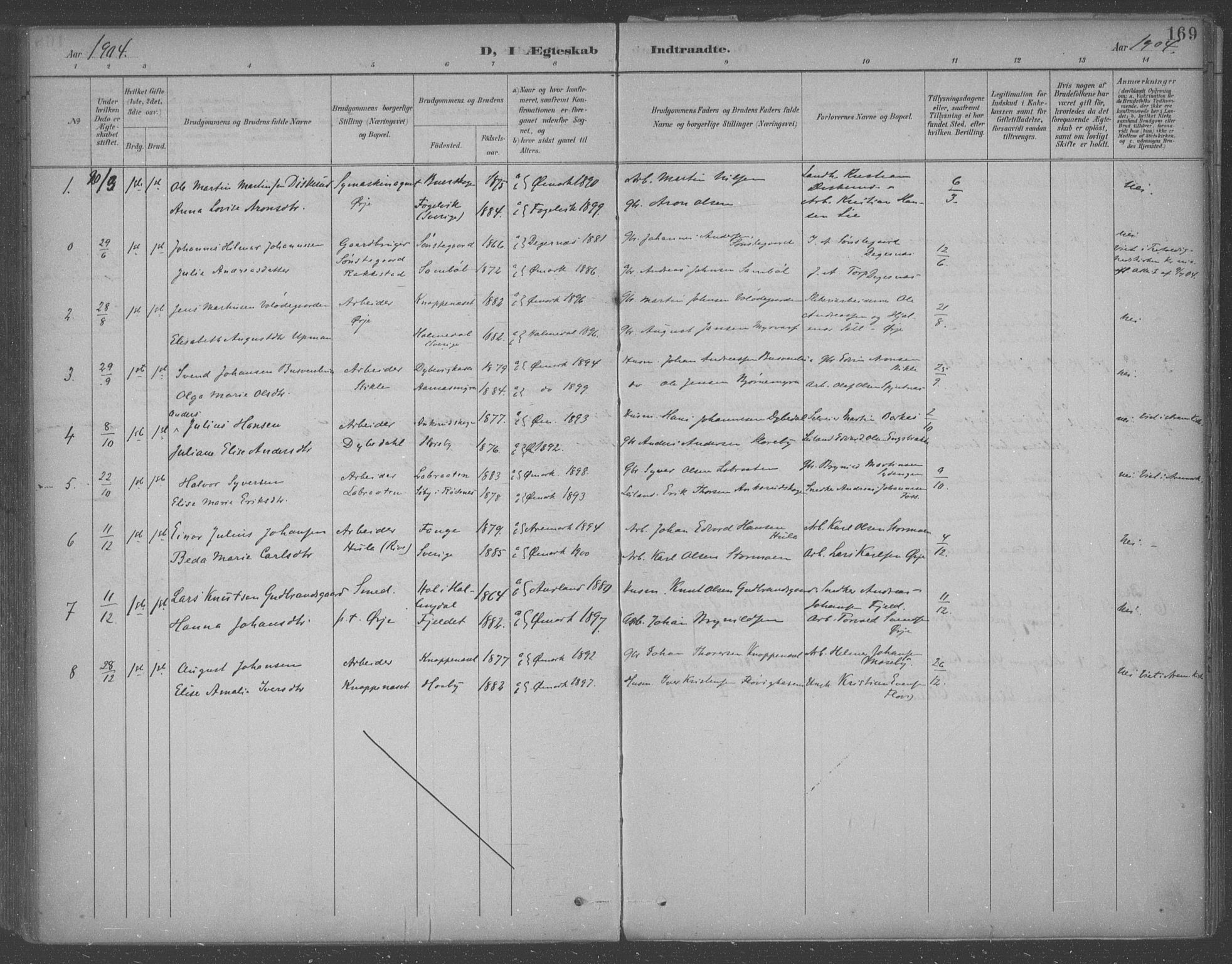 Aremark prestekontor Kirkebøker, SAO/A-10899/F/Fb/L0005: Parish register (official) no. II 5, 1895-1919, p. 169