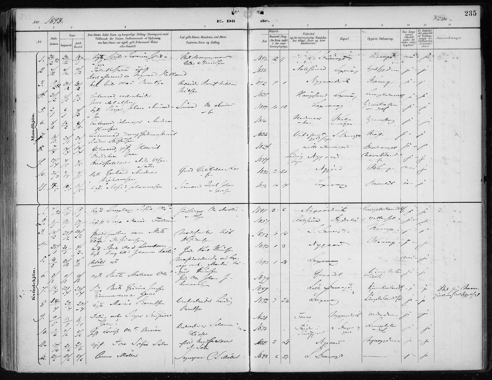 Askøy Sokneprestembete, SAB/A-74101/H/Ha/Haa/Haae/L0003: Parish register (official) no. E 3, 1891-1903, p. 235