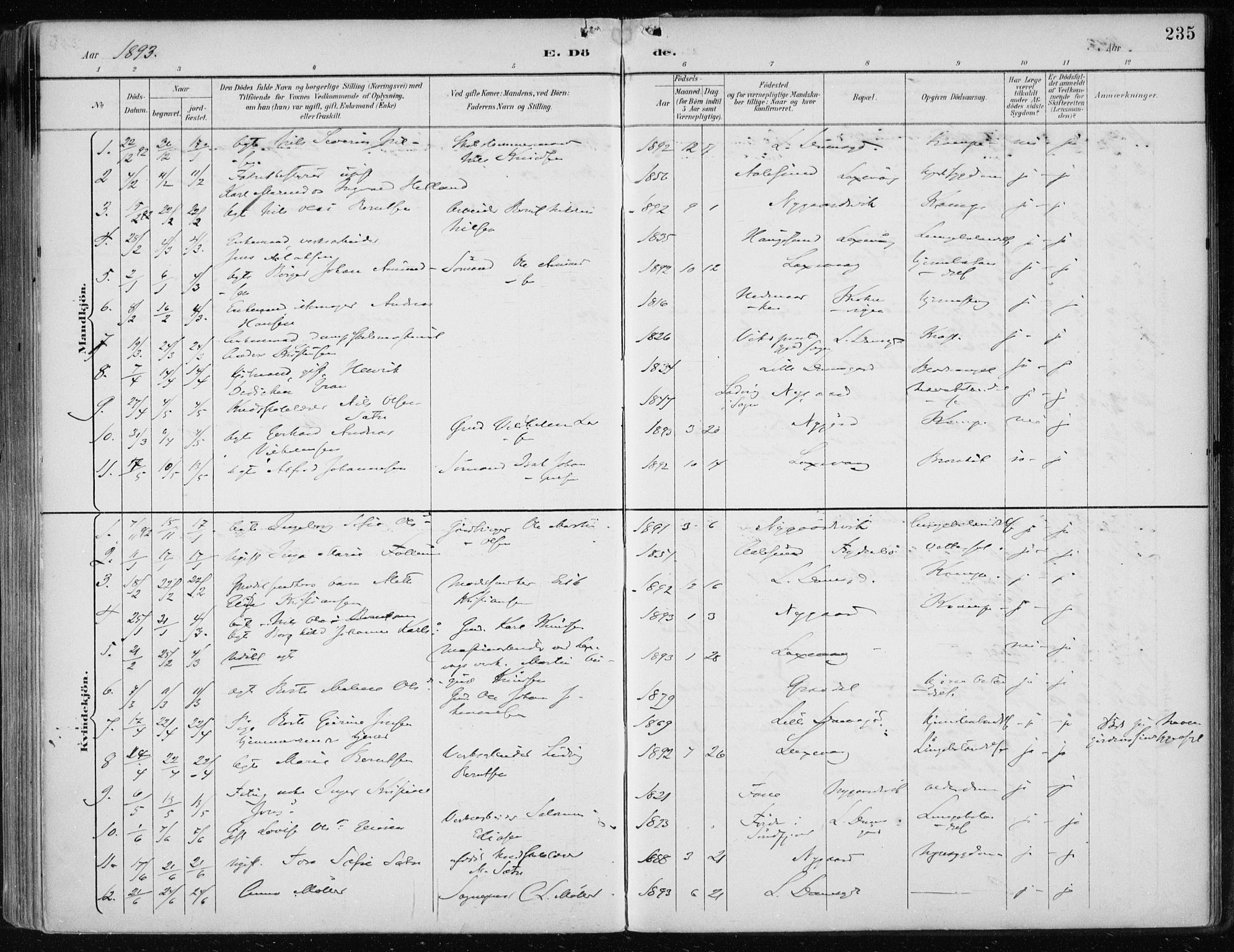 Askøy Sokneprestembete, AV/SAB-A-74101/H/Ha/Haa/Haae/L0003: Parish register (official) no. E 3, 1891-1903, p. 235