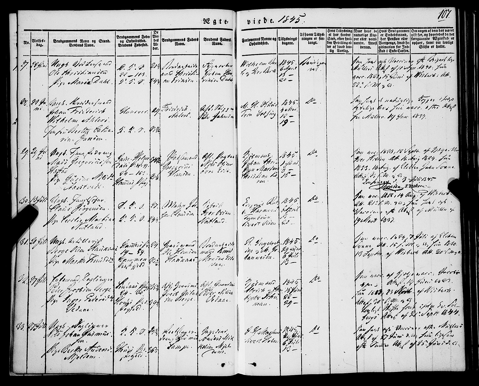 Korskirken sokneprestembete, AV/SAB-A-76101/H/Haa/L0034: Parish register (official) no. D 1, 1832-1852, p. 107
