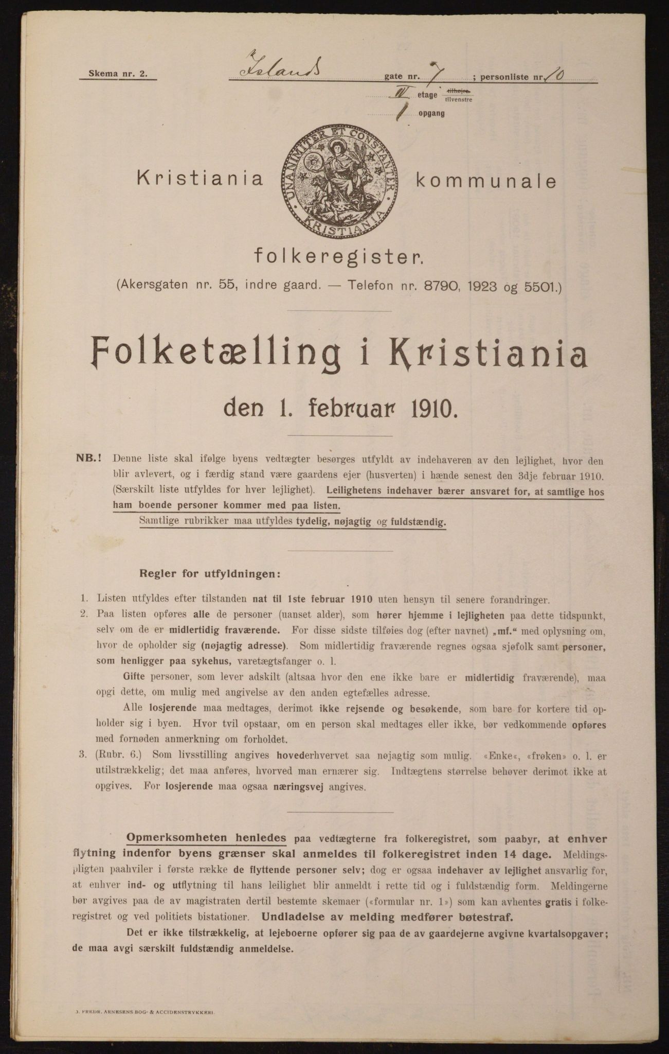 OBA, Municipal Census 1910 for Kristiania, 1910, p. 43444