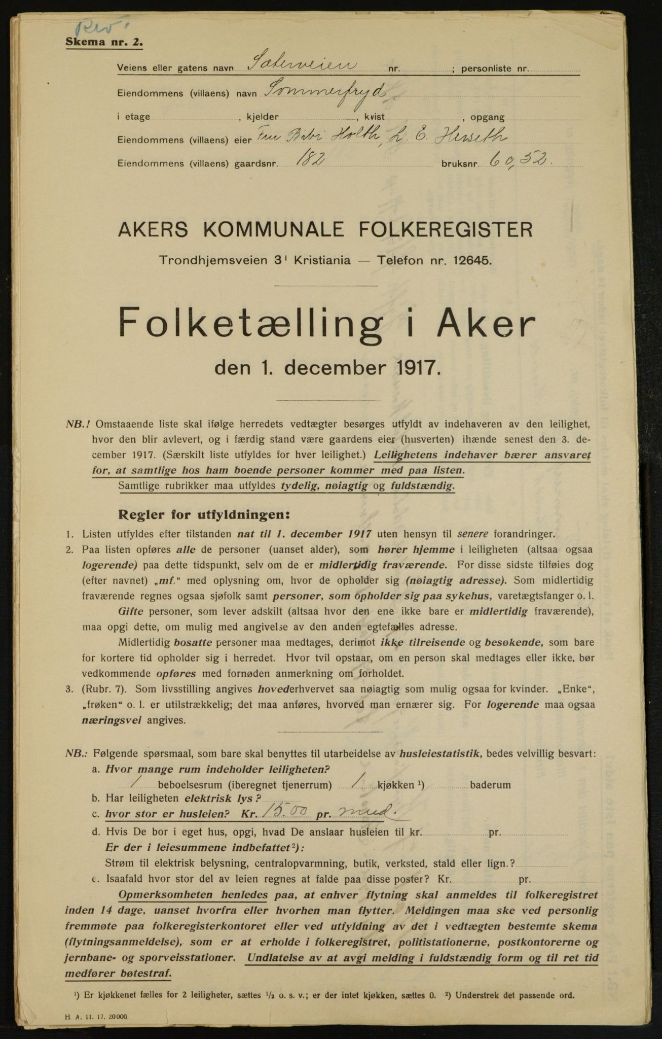 OBA, Municipal Census 1917 for Aker, 1917, p. 18593