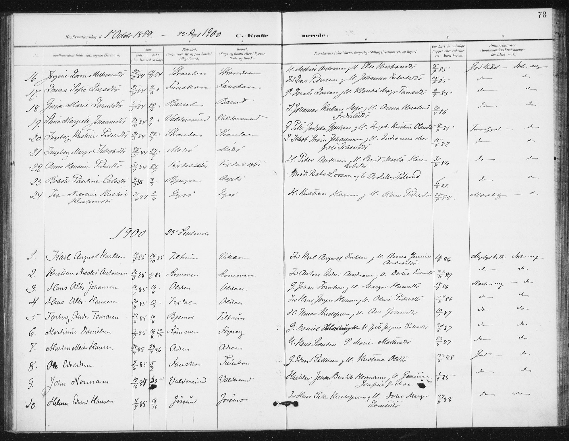 Ministerialprotokoller, klokkerbøker og fødselsregistre - Sør-Trøndelag, SAT/A-1456/654/L0664: Parish register (official) no. 654A02, 1895-1907, p. 73