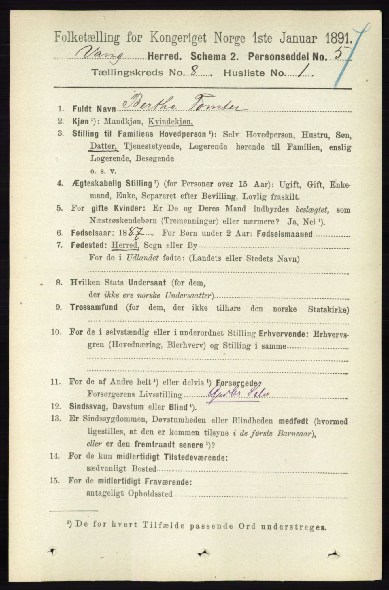 RA, 1891 census for 0414 Vang, 1891, p. 5623