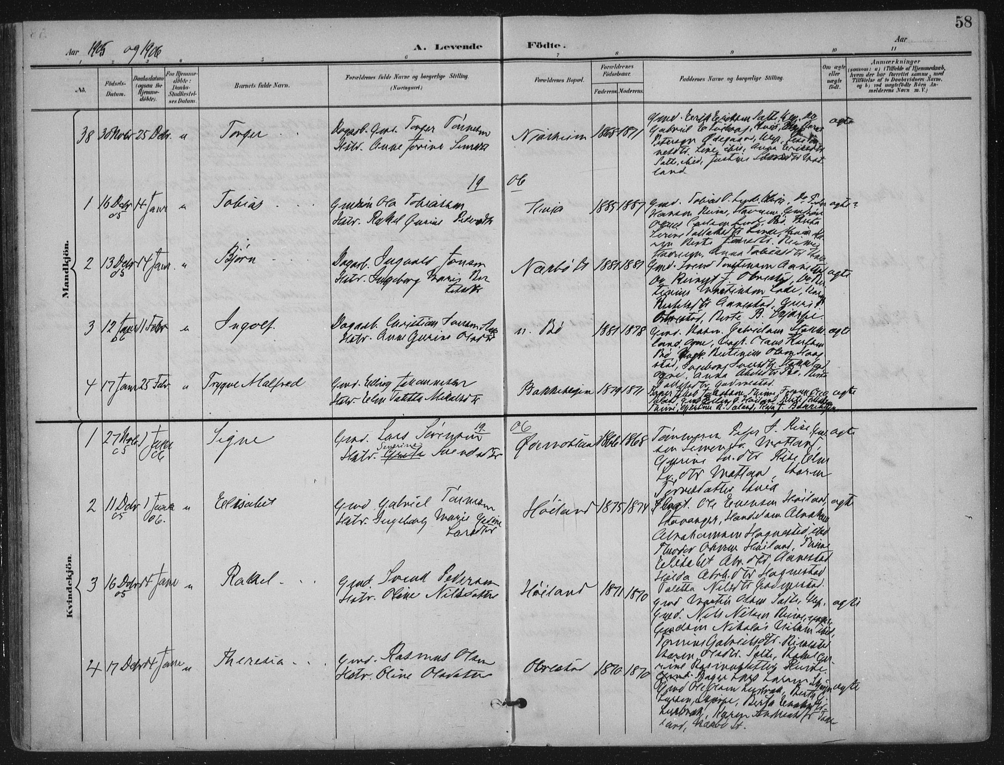 Hå sokneprestkontor, SAST/A-101801/002/B/L0001: Parish register (official) no. A 11, 1897-1924, p. 58