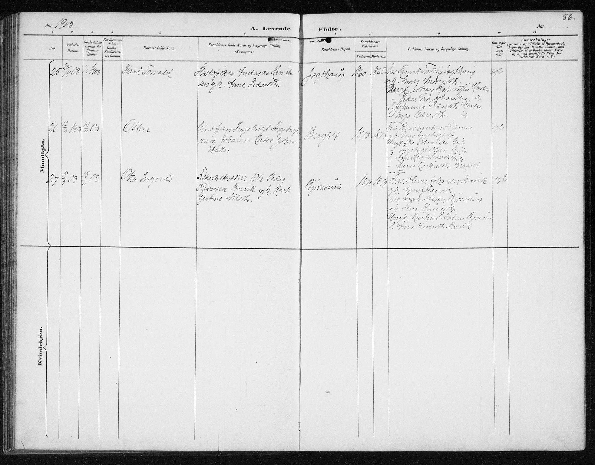 Ministerialprotokoller, klokkerbøker og fødselsregistre - Møre og Romsdal, AV/SAT-A-1454/566/L0773: Parish register (copy) no. 566C02, 1892-1909, p. 86