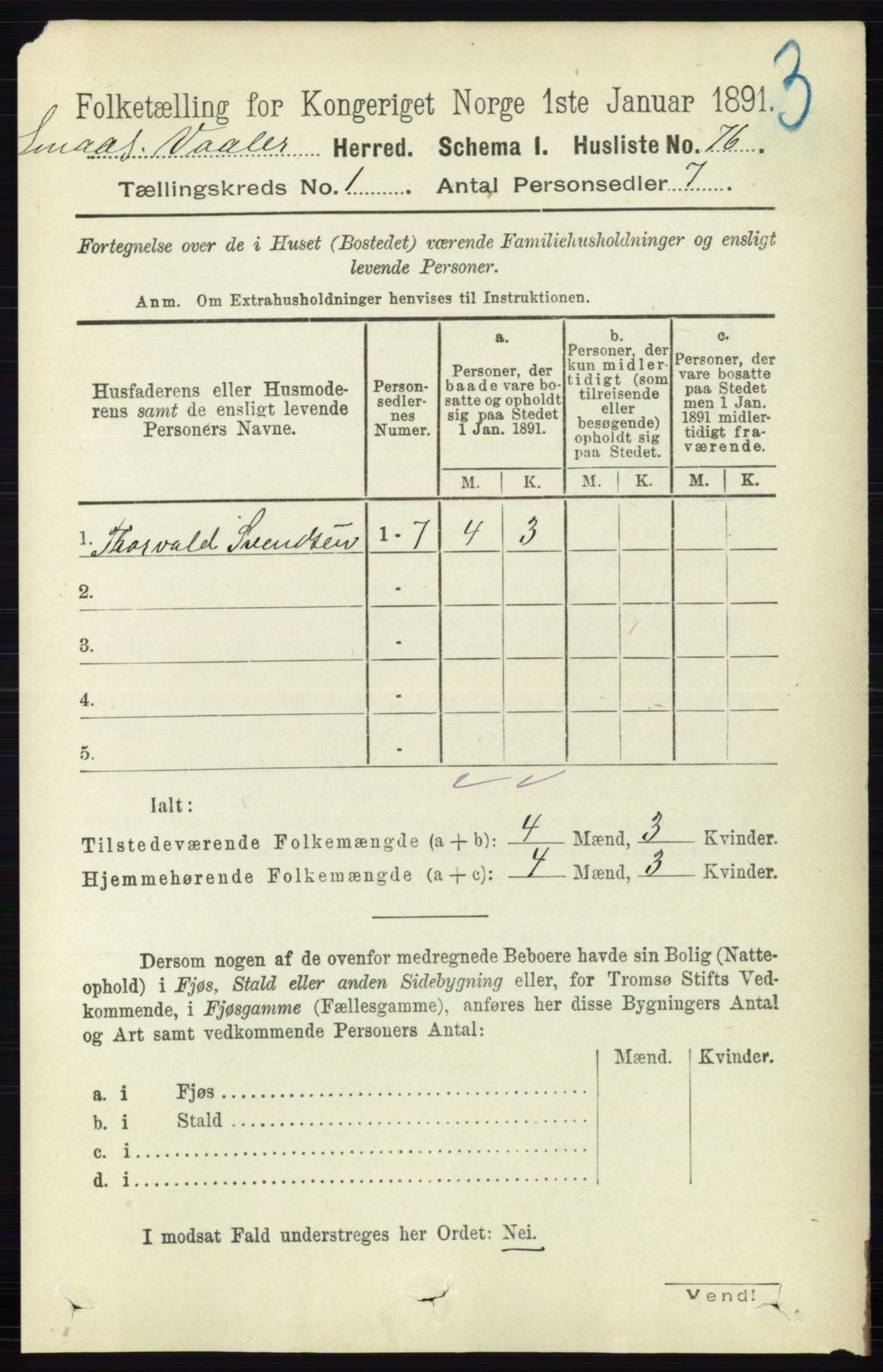 RA, 1891 census for 0137 Våler, 1891, p. 98