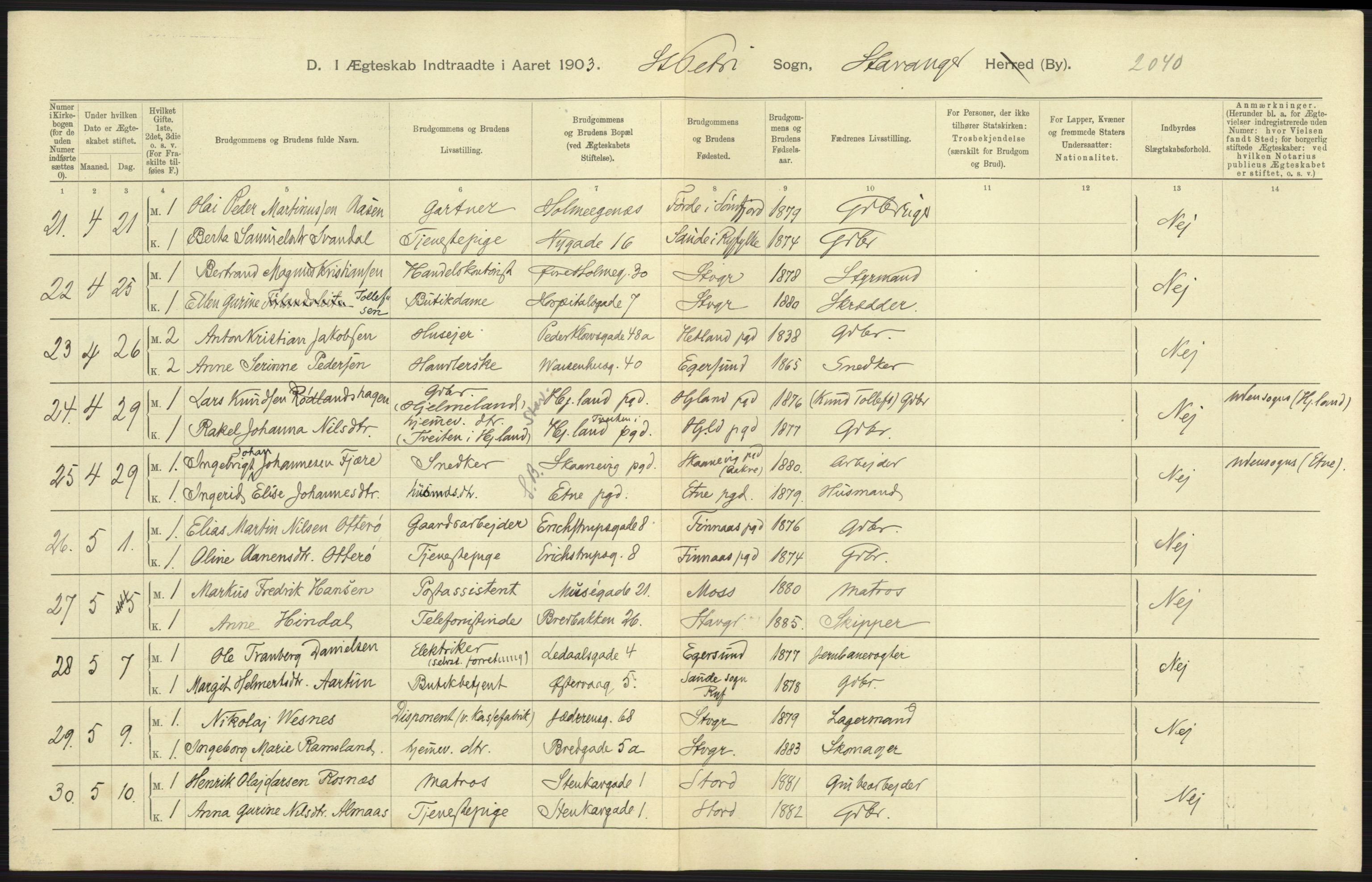 Statistisk sentralbyrå, Sosiodemografiske emner, Befolkning, AV/RA-S-2228/D/Df/Dfa/Dfaa/L0012: Stavanger amt: Fødte, gifte, døde, 1903, p. 611