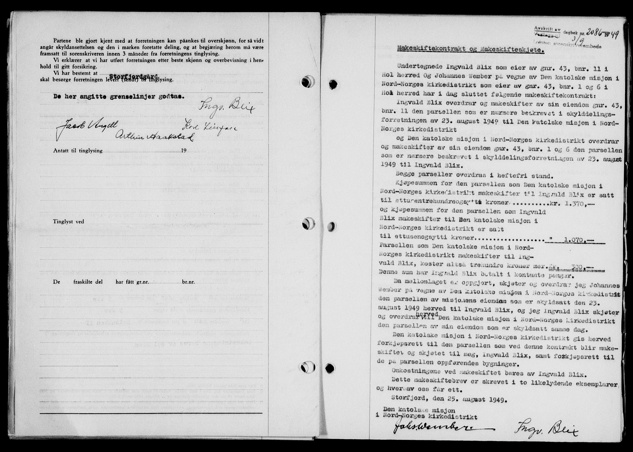 Lofoten sorenskriveri, SAT/A-0017/1/2/2C/L0021a: Mortgage book no. 21a, 1949-1949, Diary no: : 2086/1949