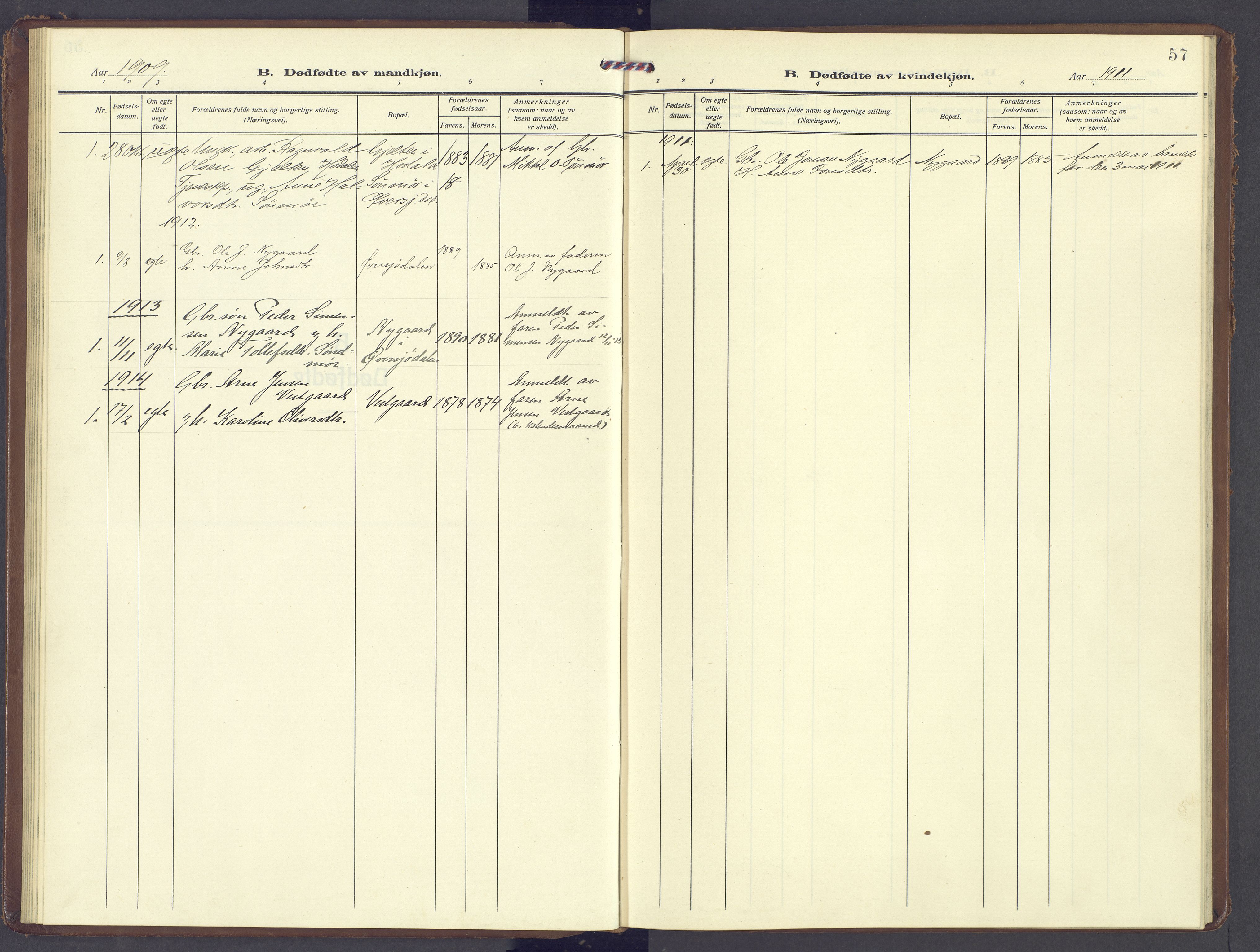 Tolga prestekontor, SAH/PREST-062/K/L0013: Parish register (official) no. 13, 1908-1915, p. 57