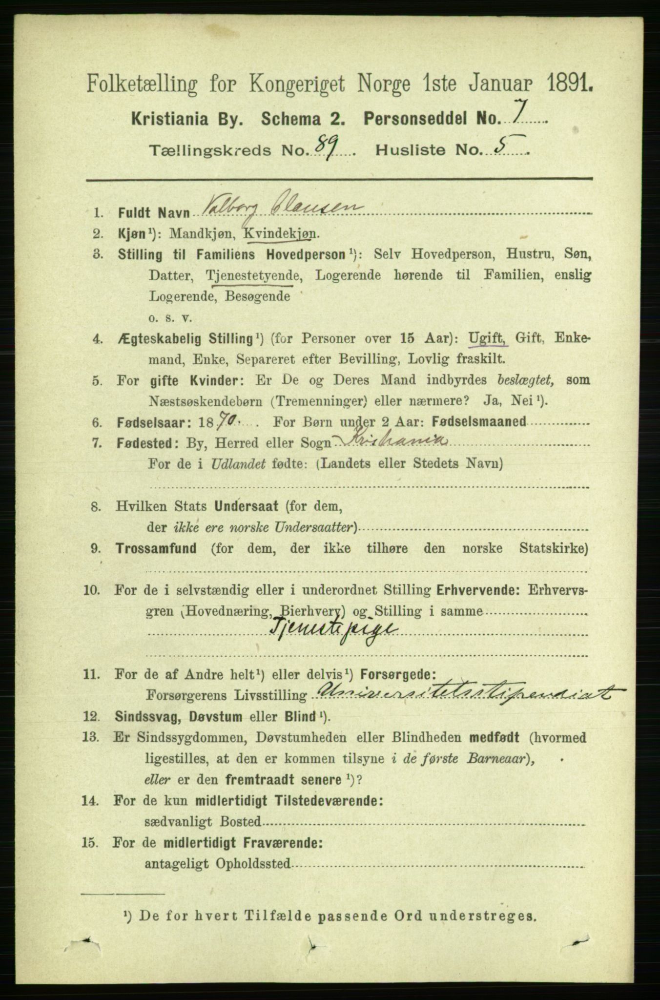 RA, 1891 census for 0301 Kristiania, 1891, p. 44107