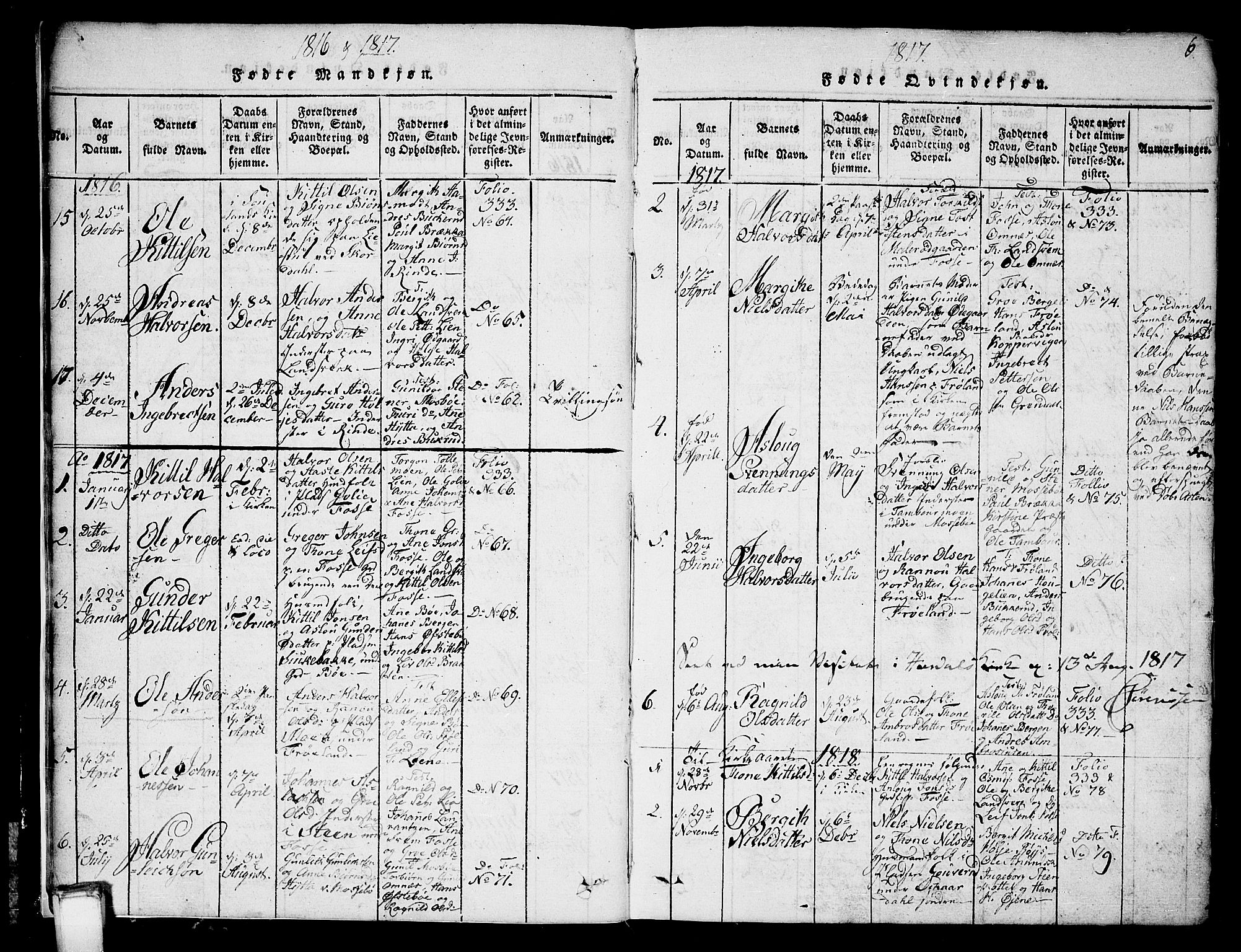 Hjartdal kirkebøker, AV/SAKO-A-270/G/Gb/L0001: Parish register (copy) no. II 1, 1815-1842, p. 6