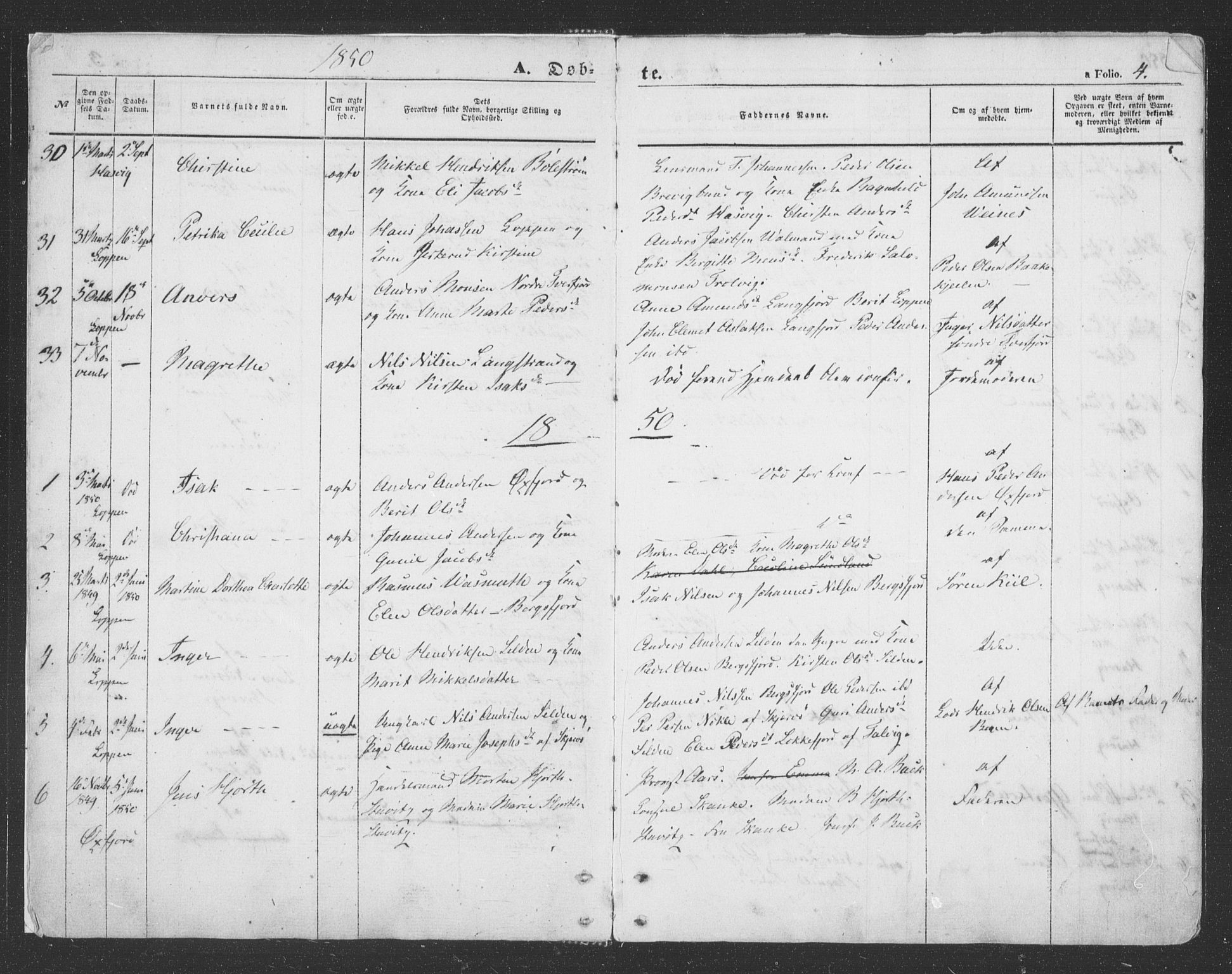 Loppa sokneprestkontor, SATØ/S-1339/H/Ha/L0004kirke: Parish register (official) no. 4, 1849-1868, p. 4