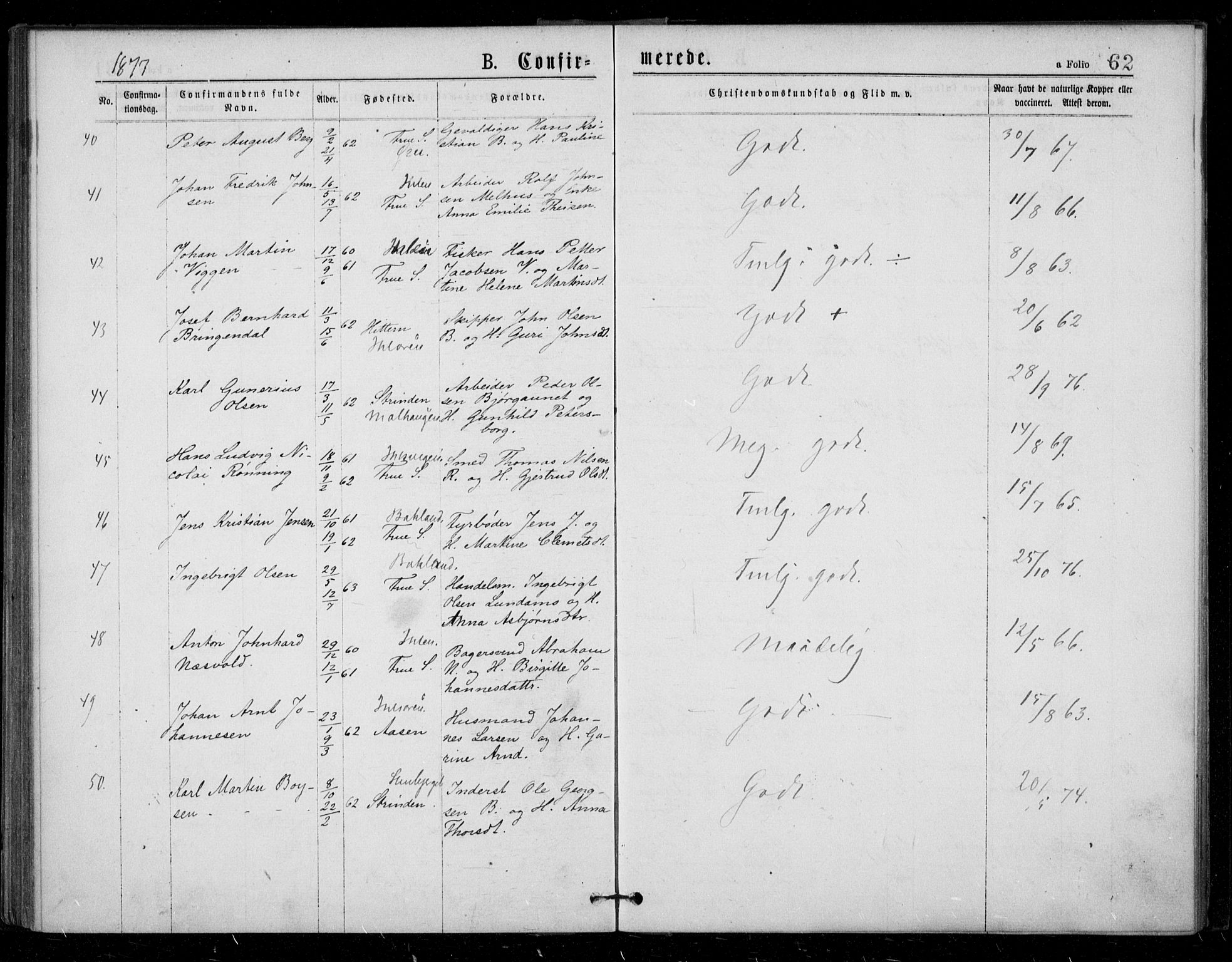 Ministerialprotokoller, klokkerbøker og fødselsregistre - Sør-Trøndelag, AV/SAT-A-1456/602/L0121: Parish register (official) no. 602A19, 1872-1879, p. 62