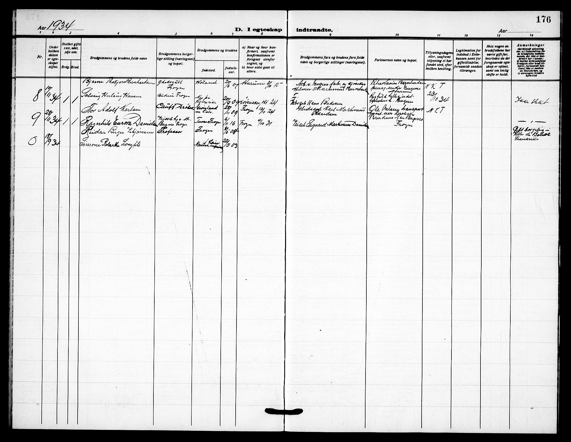 Drøbak prestekontor Kirkebøker, AV/SAO-A-10142a/G/Gb/L0002: Parish register (copy) no. II 2, 1919-1939, p. 176