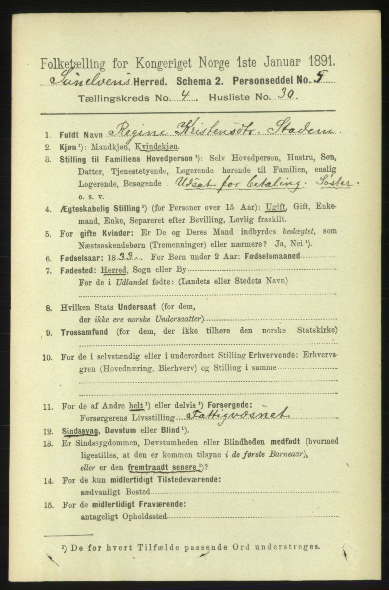 RA, 1891 census for 1523 Sunnylven, 1891, p. 1088