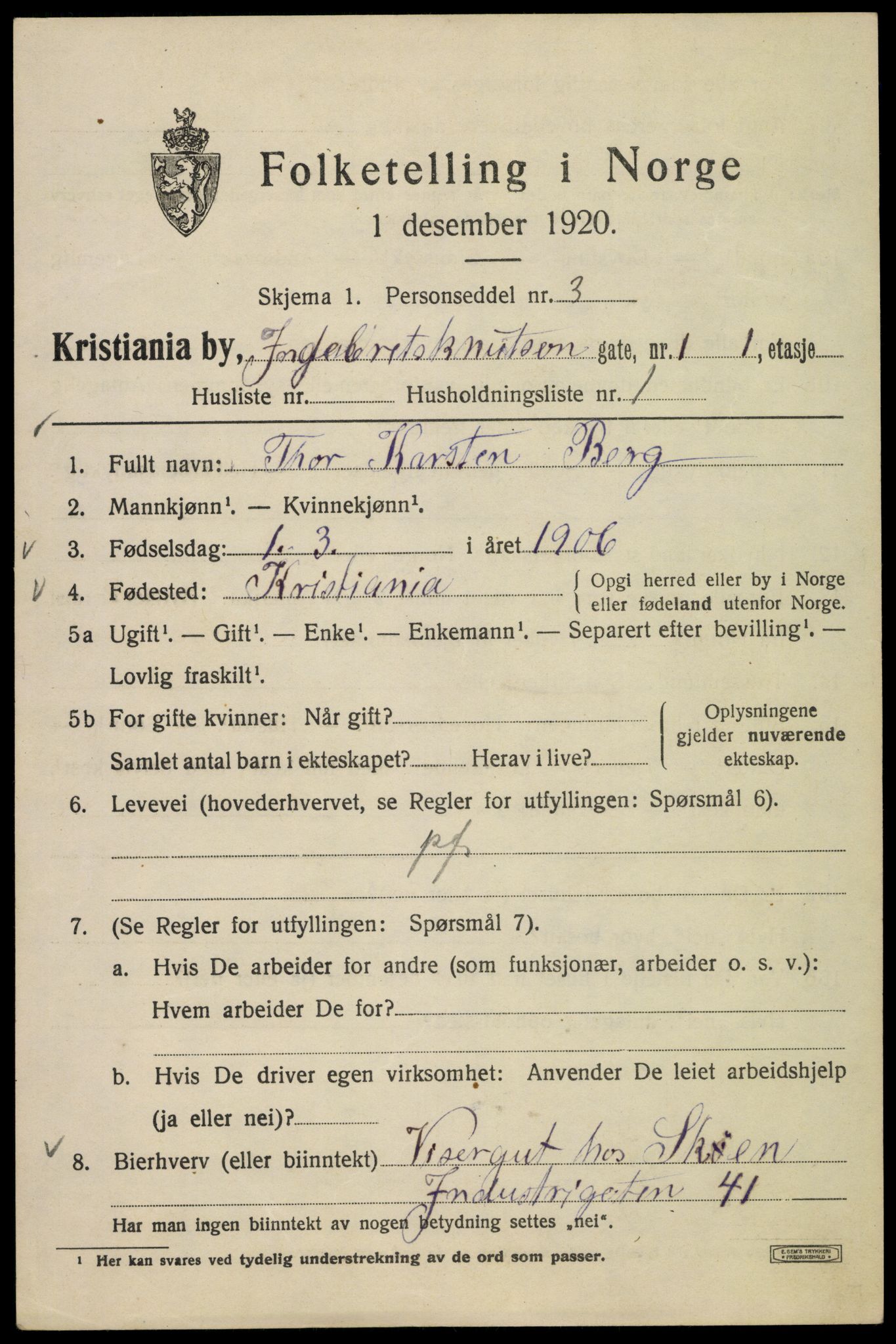 SAO, 1920 census for Kristiania, 1920, p. 309565