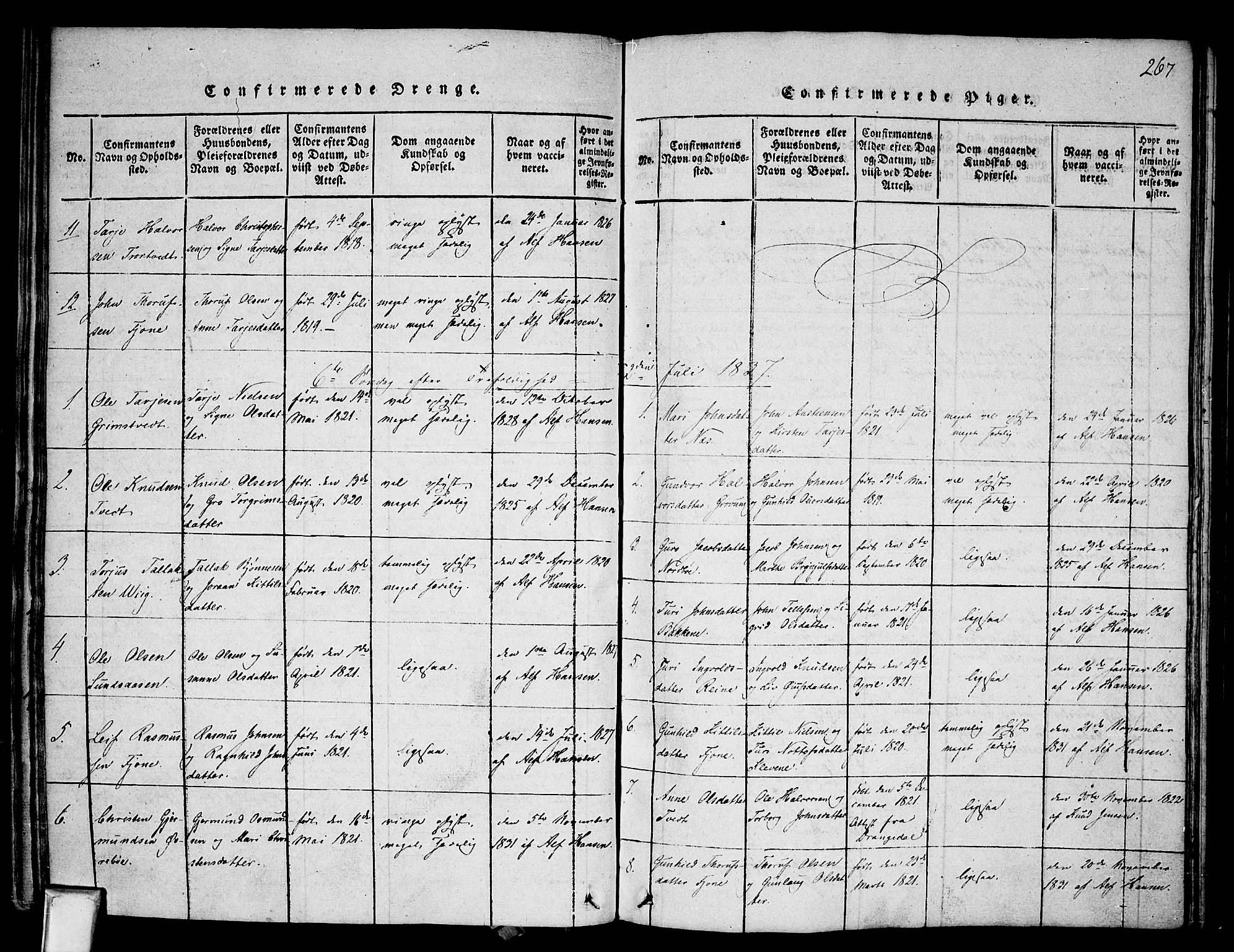 Nissedal kirkebøker, SAKO/A-288/F/Fa/L0002: Parish register (official) no. I 2, 1814-1845, p. 267