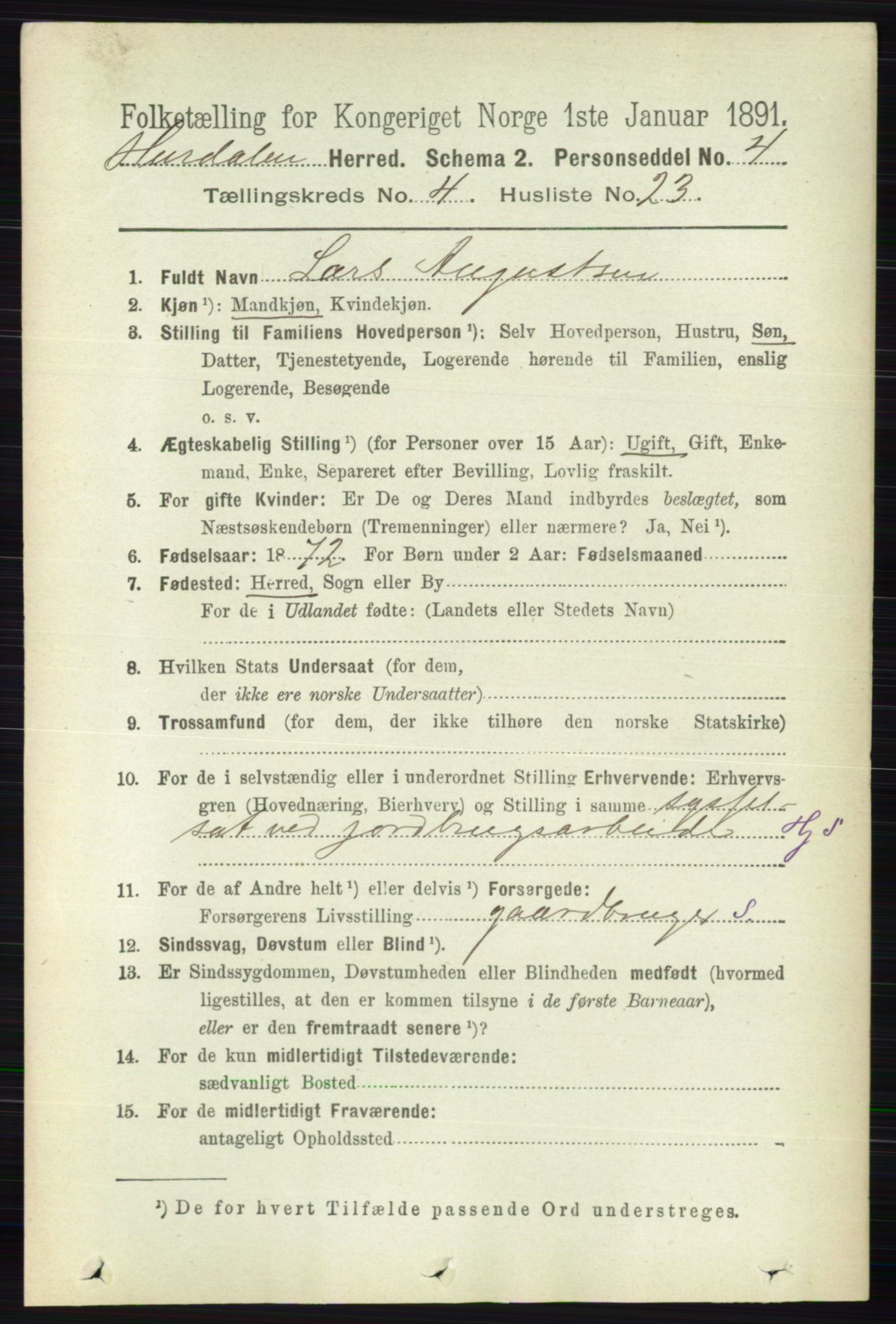 RA, 1891 census for 0239 Hurdal, 1891, p. 1581