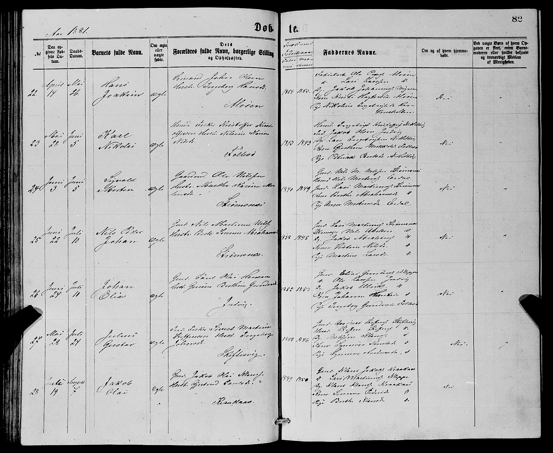 Askøy Sokneprestembete, AV/SAB-A-74101/H/Ha/Hab/Haba/L0007: Parish register (copy) no. A 7, 1871-1881, p. 82