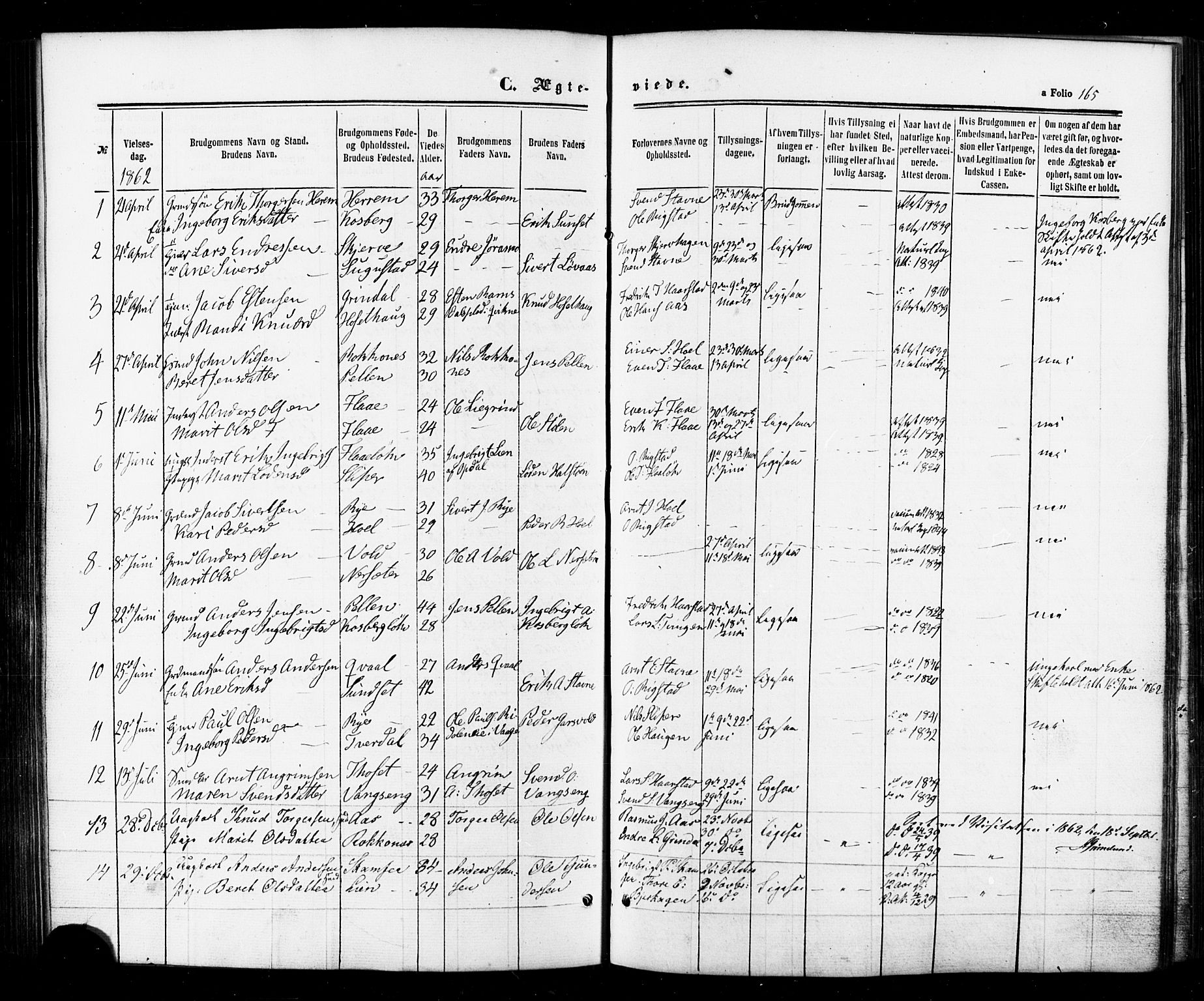 Ministerialprotokoller, klokkerbøker og fødselsregistre - Sør-Trøndelag, SAT/A-1456/674/L0870: Parish register (official) no. 674A02, 1861-1879, p. 165