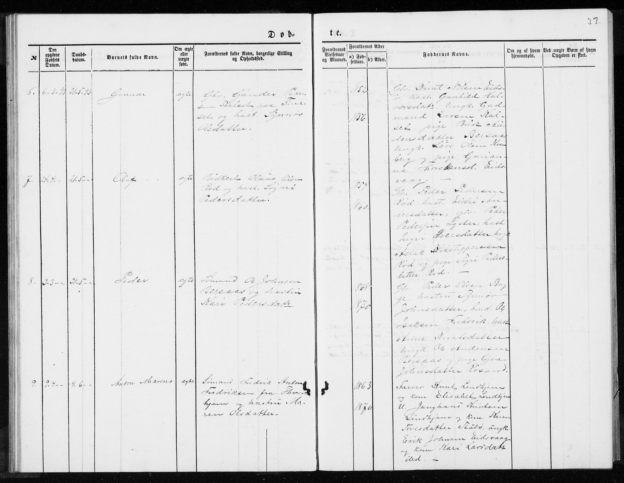 Ministerialprotokoller, klokkerbøker og fødselsregistre - Møre og Romsdal, SAT/A-1454/551/L0631: Parish register (copy) no. 551C03, 1886-1894, p. 37