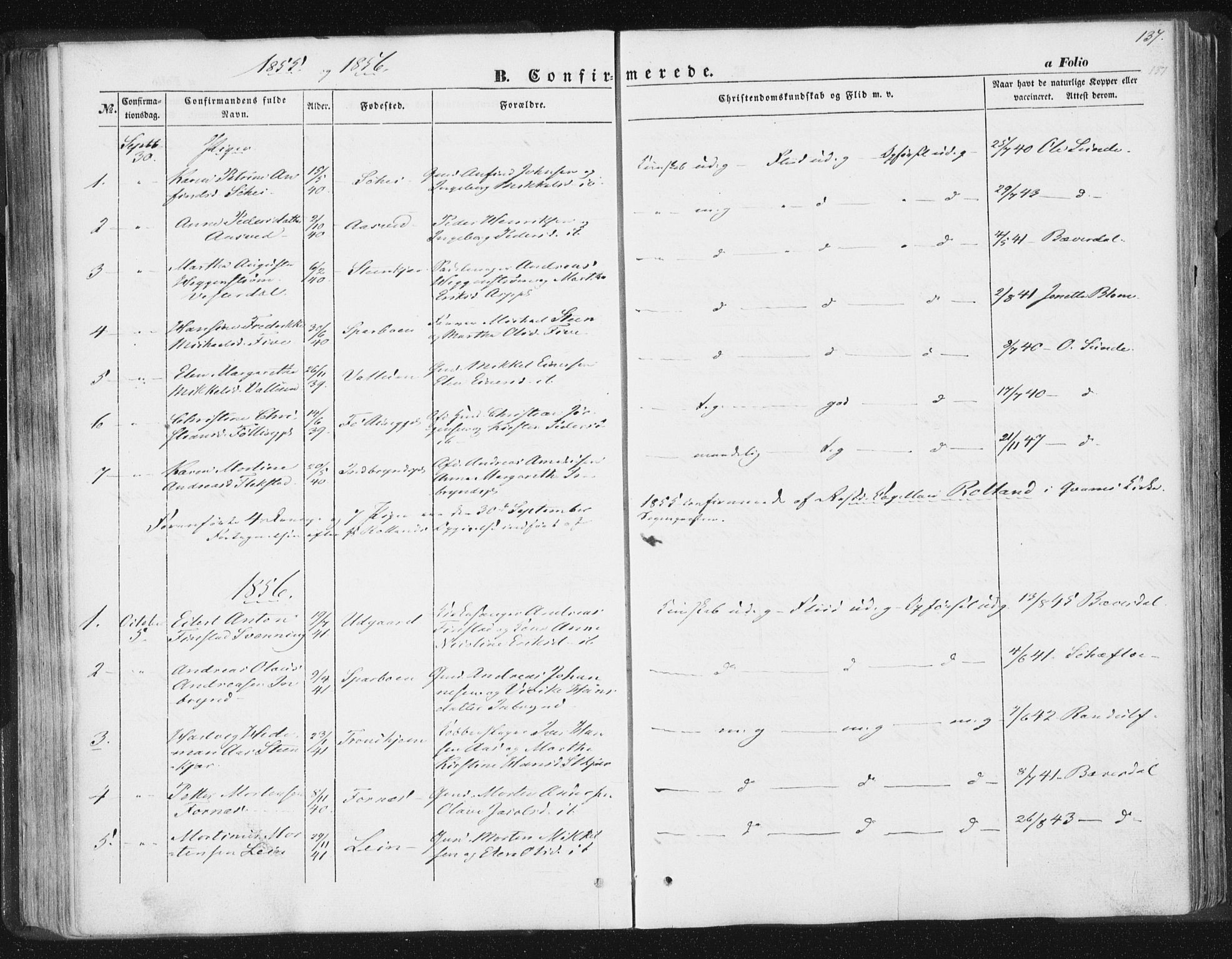 Ministerialprotokoller, klokkerbøker og fødselsregistre - Nord-Trøndelag, SAT/A-1458/746/L0446: Parish register (official) no. 746A05, 1846-1859, p. 137