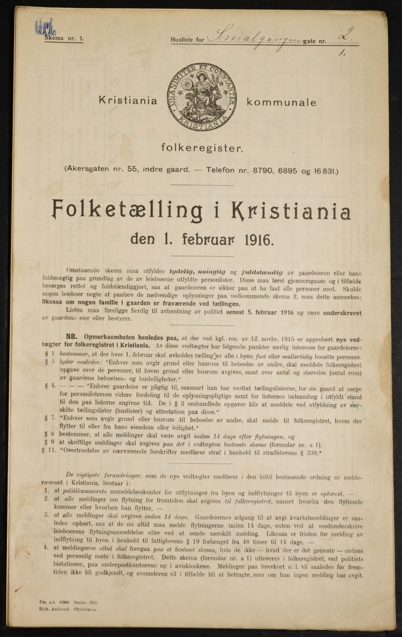 OBA, Municipal Census 1916 for Kristiania, 1916, p. 99439