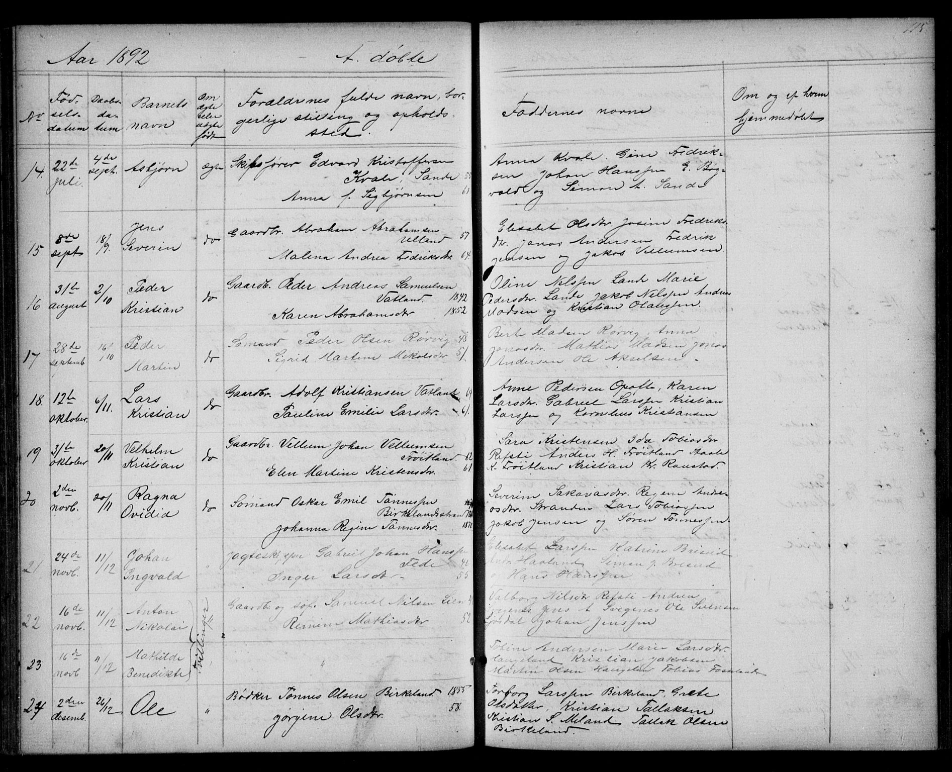 Kvinesdal sokneprestkontor, SAK/1111-0026/F/Fb/Fba/L0003: Parish register (copy) no. B 3, 1858-1893, p. 115