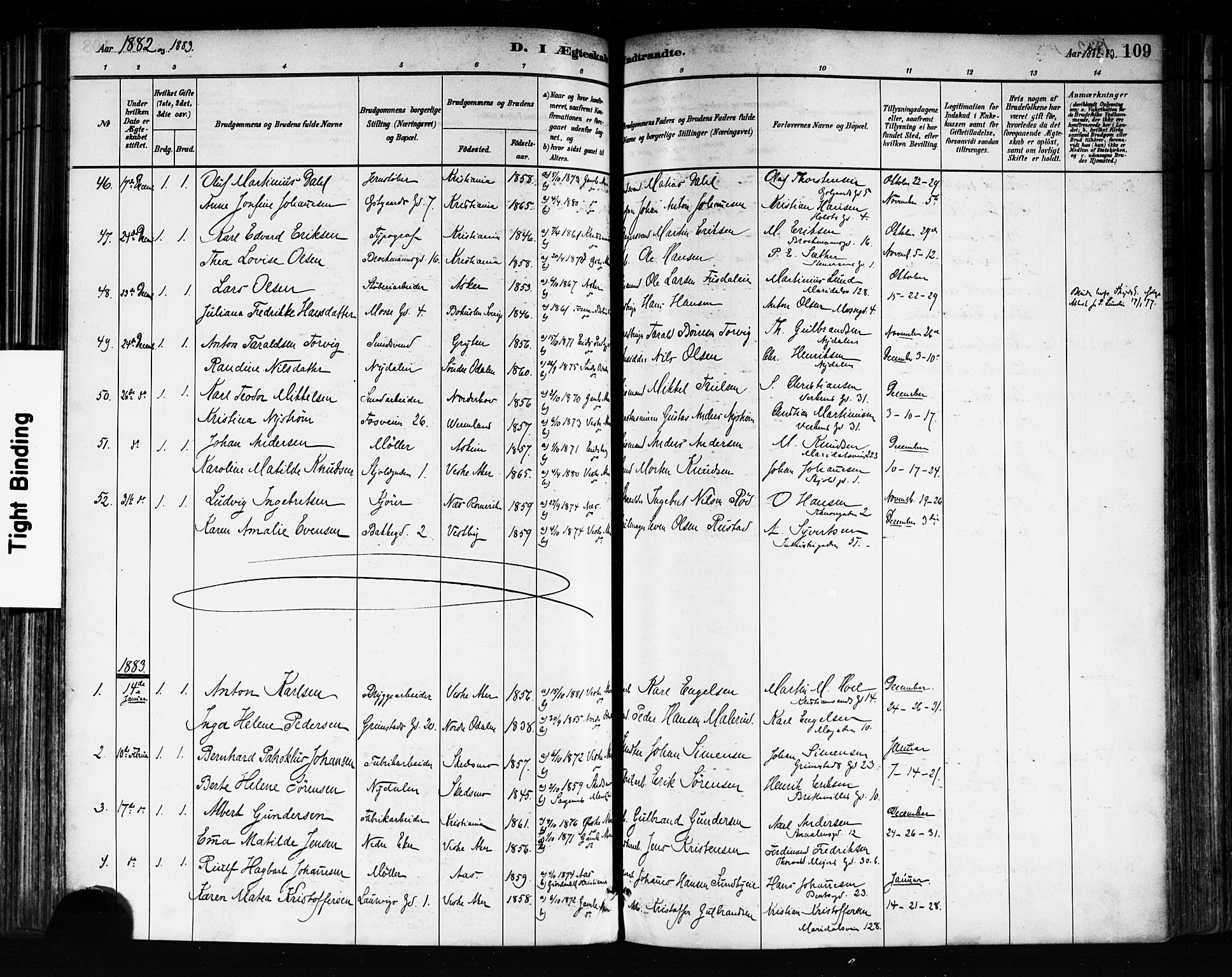 Sagene prestekontor Kirkebøker, SAO/A-10796/F/L0002: Parish register (official) no. 2, 1880-1897, p. 109