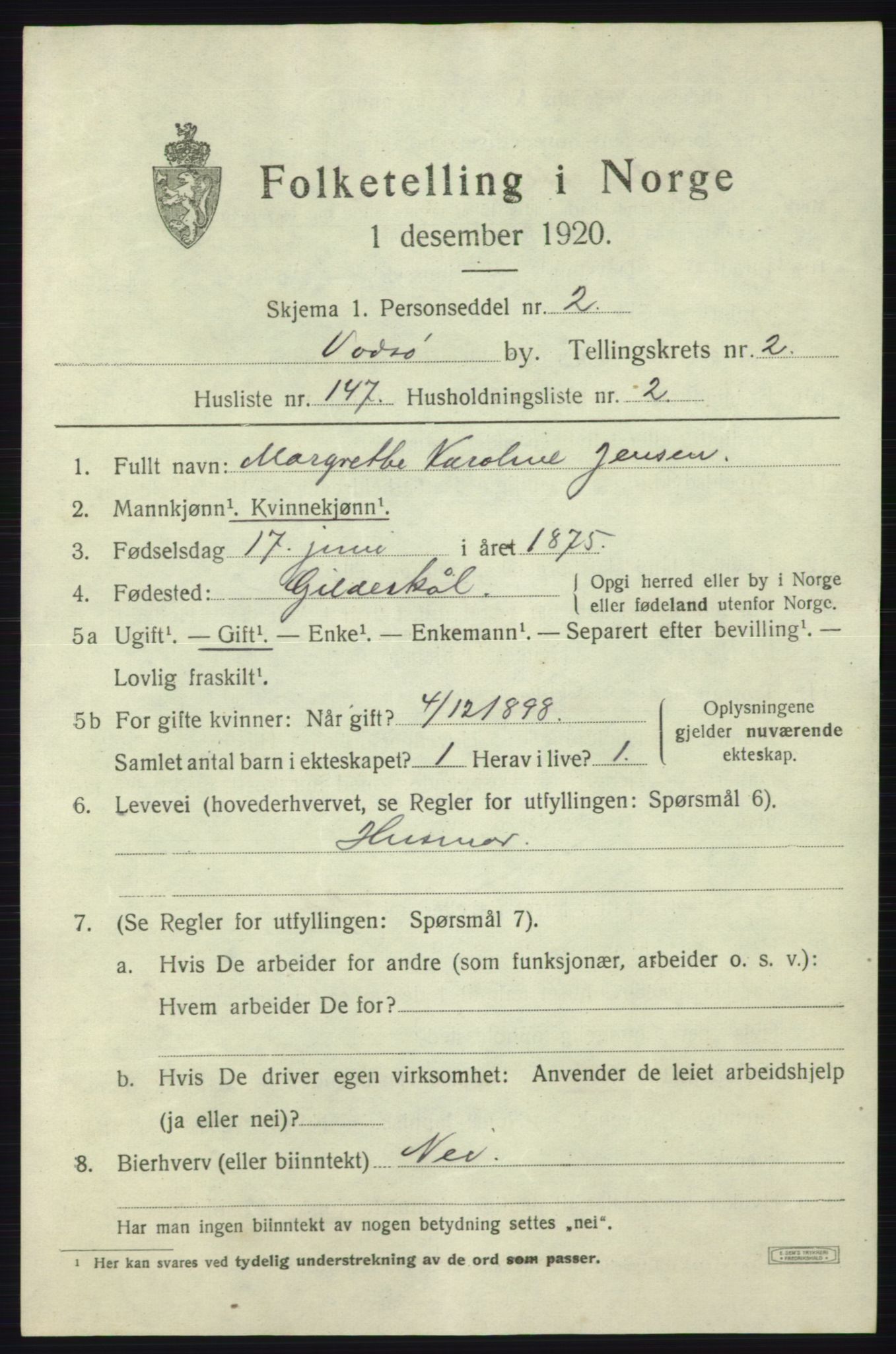 SATØ, 1920 census for Vadsø, 1920, p. 5300