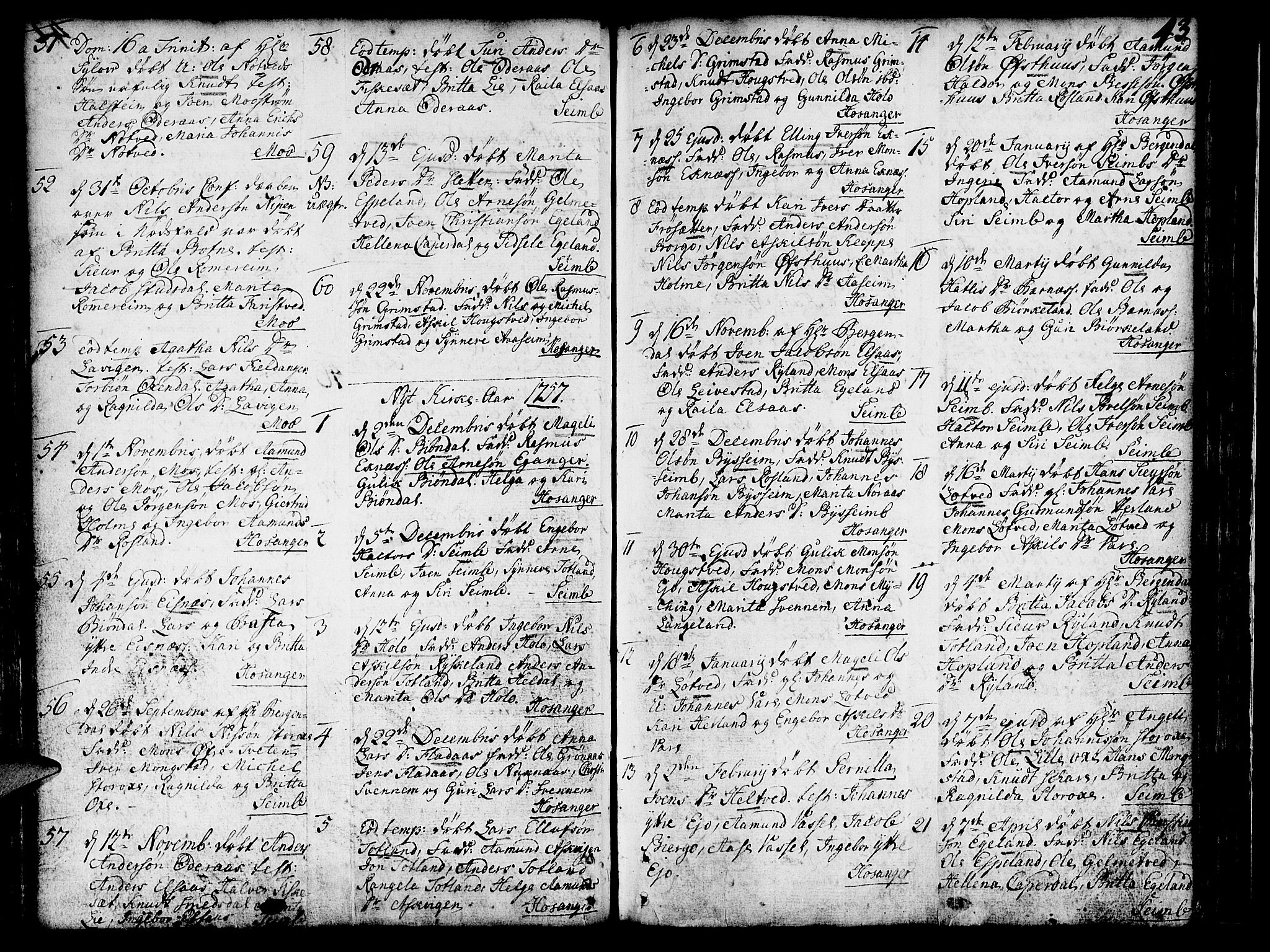 Hosanger sokneprestembete, AV/SAB-A-75801/H/Haa: Parish register (official) no. A 1 /1, 1750-1766, p. 43