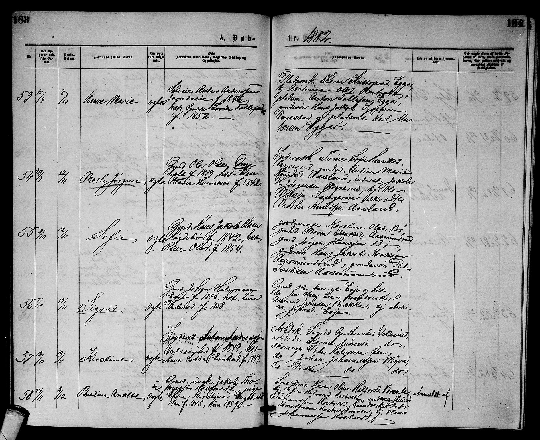 Sandsvær kirkebøker, AV/SAKO-A-244/G/Gb/L0001: Parish register (copy) no. II 1, 1874-1885, p. 183-184