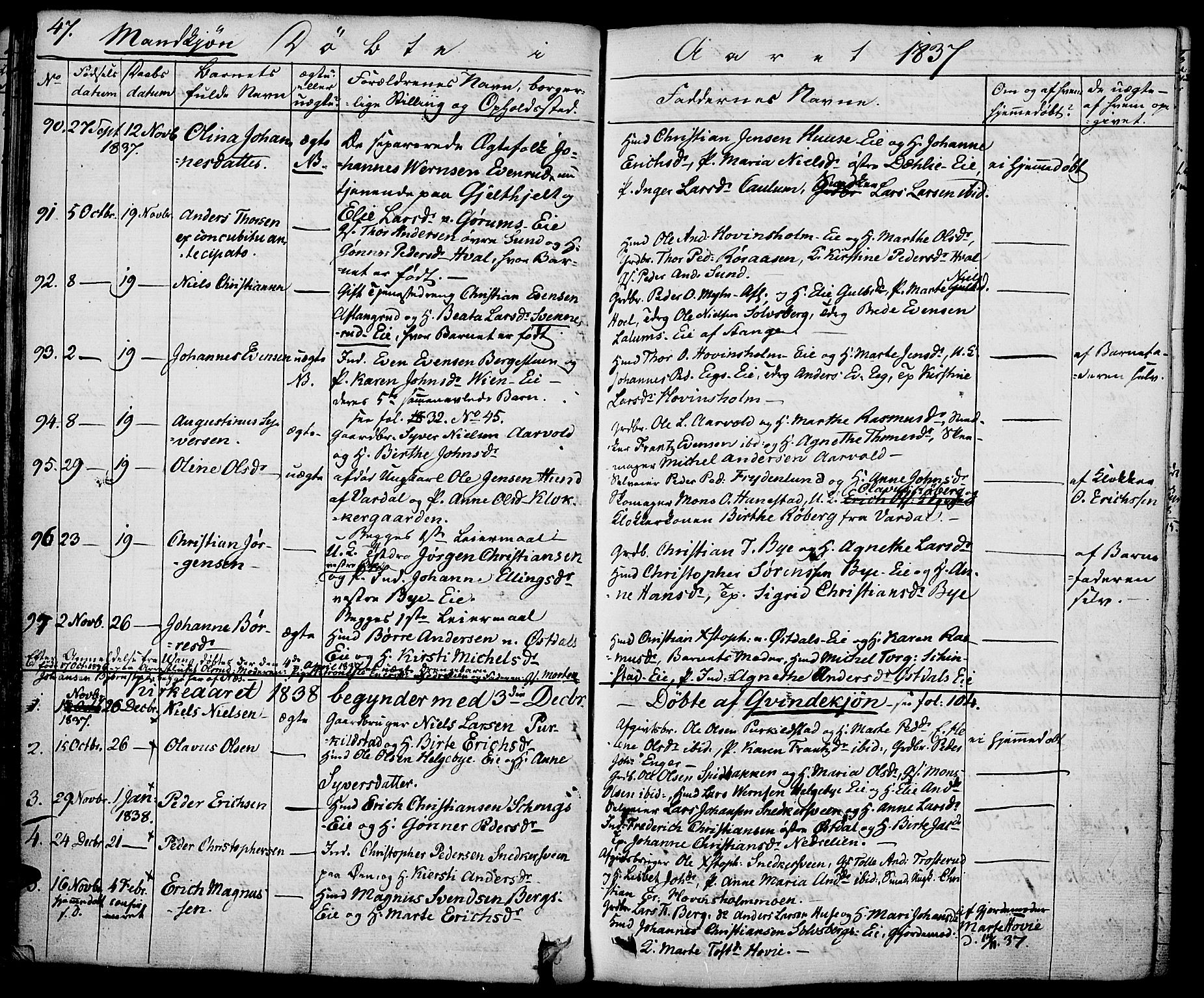 Nes prestekontor, Hedmark, SAH/PREST-020/K/Ka/L0003: Parish register (official) no. 3, 1827-1851, p. 47