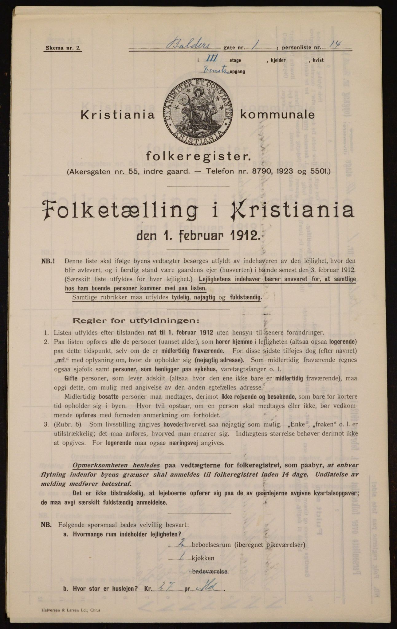 OBA, Municipal Census 1912 for Kristiania, 1912, p. 2940