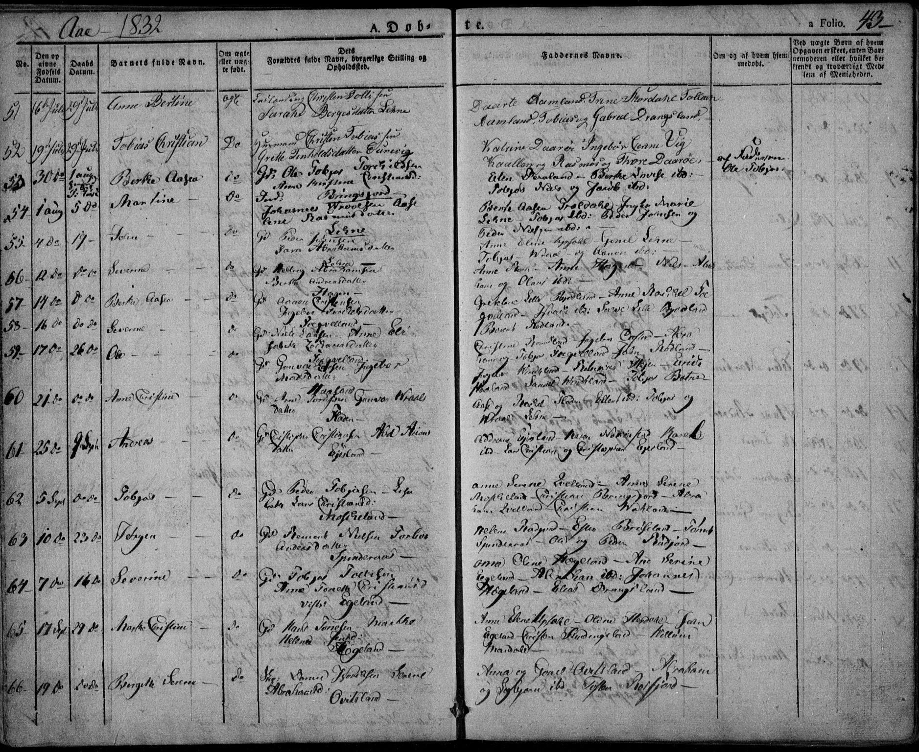 Lyngdal sokneprestkontor, AV/SAK-1111-0029/F/Fa/Fac/L0007: Parish register (official) no. A 7, 1825-1838, p. 43