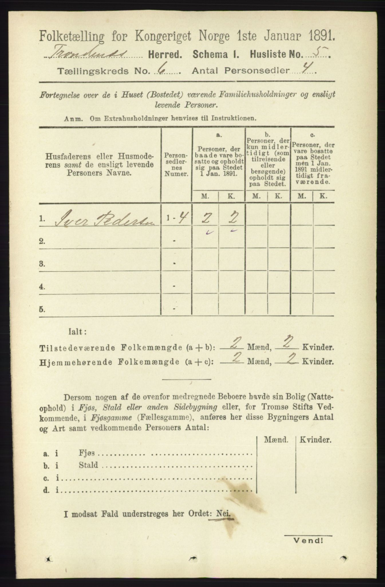 RA, 1891 census for 1914 Trondenes, 1891, p. 3748