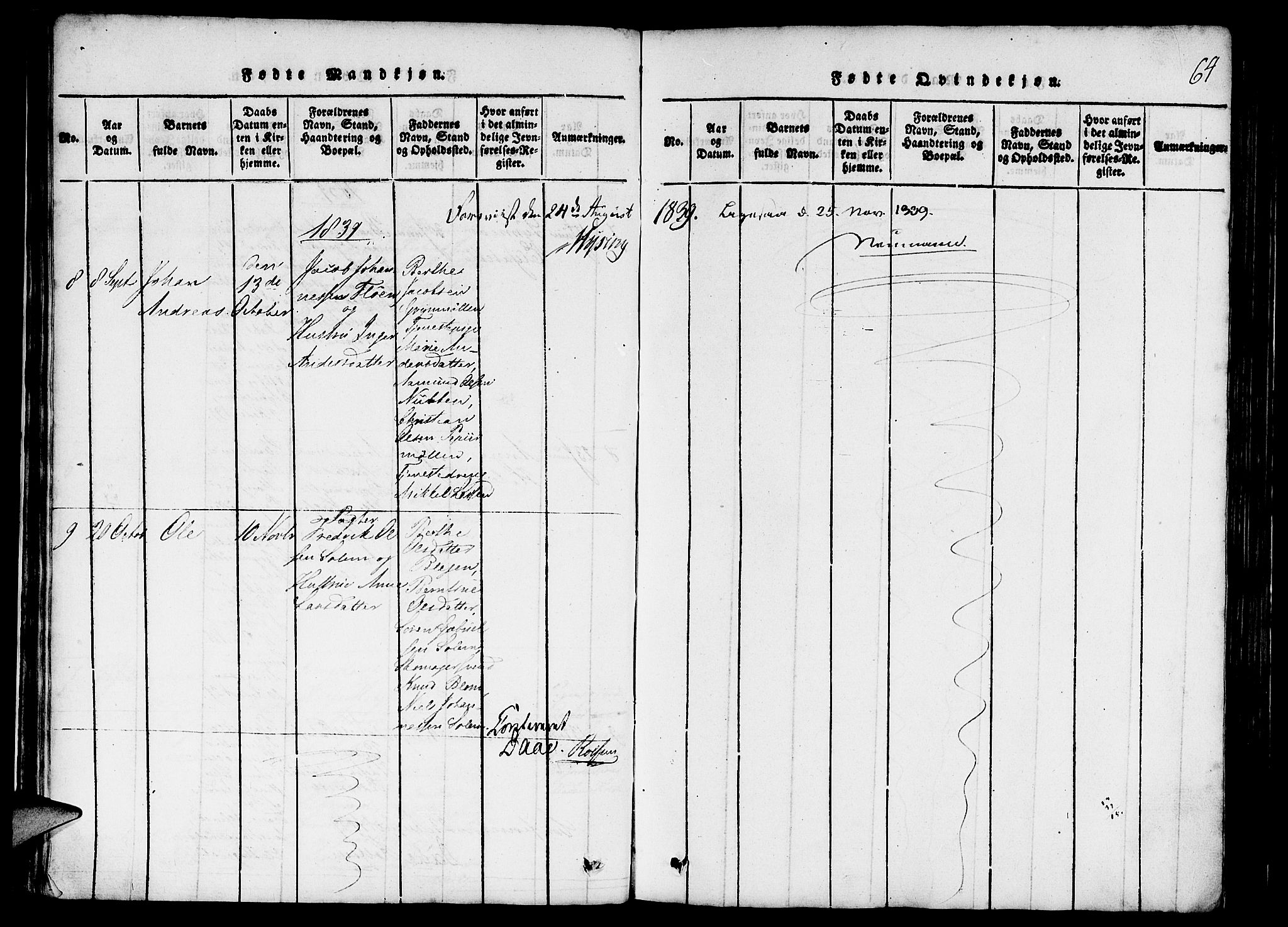 St. Jørgens hospital og Årstad sokneprestembete, AV/SAB-A-99934: Parish register (official) no. A 3, 1815-1843, p. 64