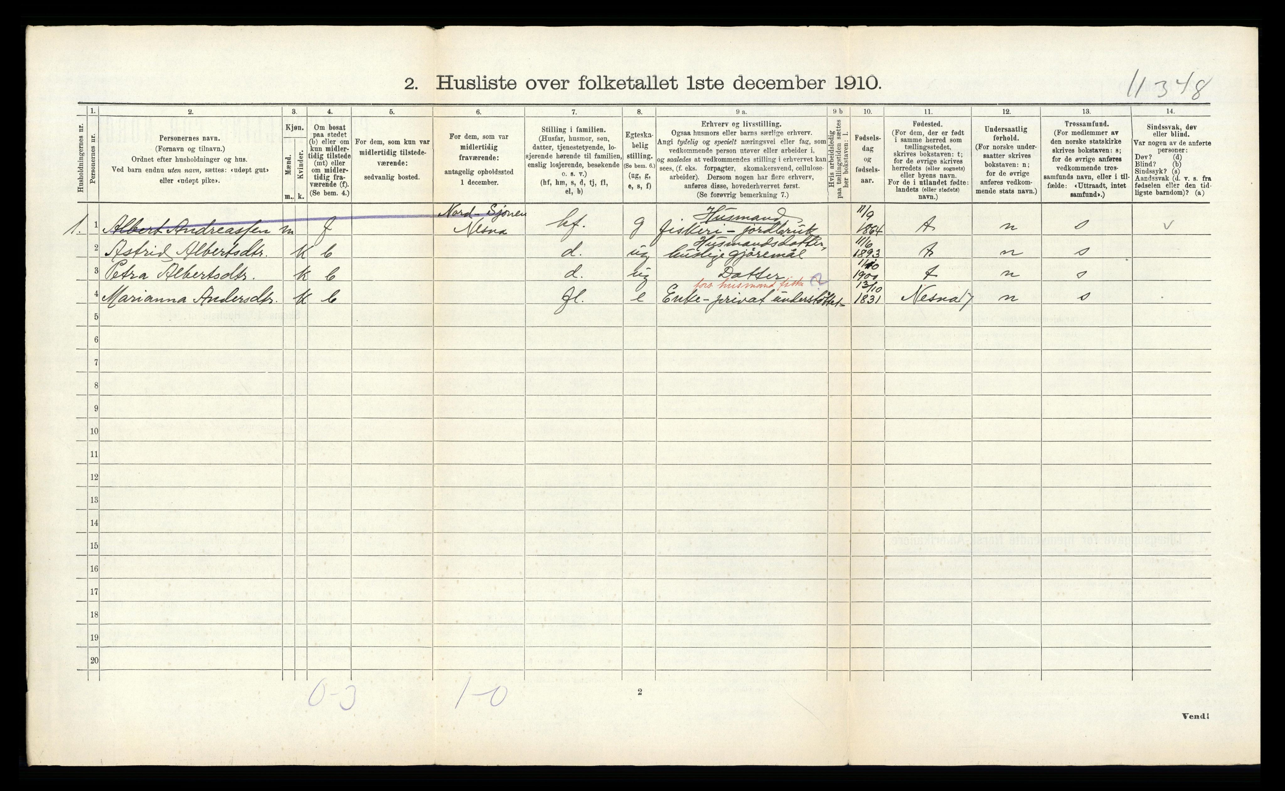 RA, 1910 census for Dønnes, 1910, p. 199