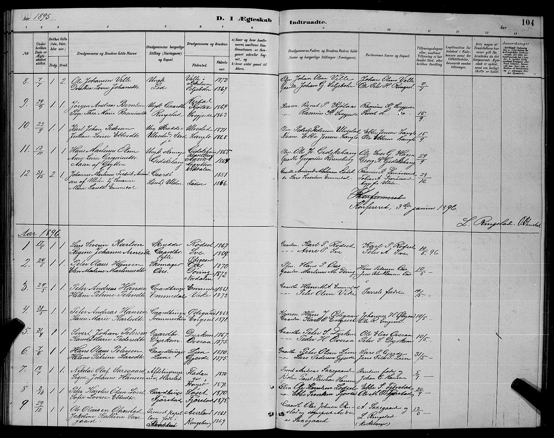 Ministerialprotokoller, klokkerbøker og fødselsregistre - Møre og Romsdal, SAT/A-1454/520/L0292: Parish register (copy) no. 520C04, 1882-1901, p. 104