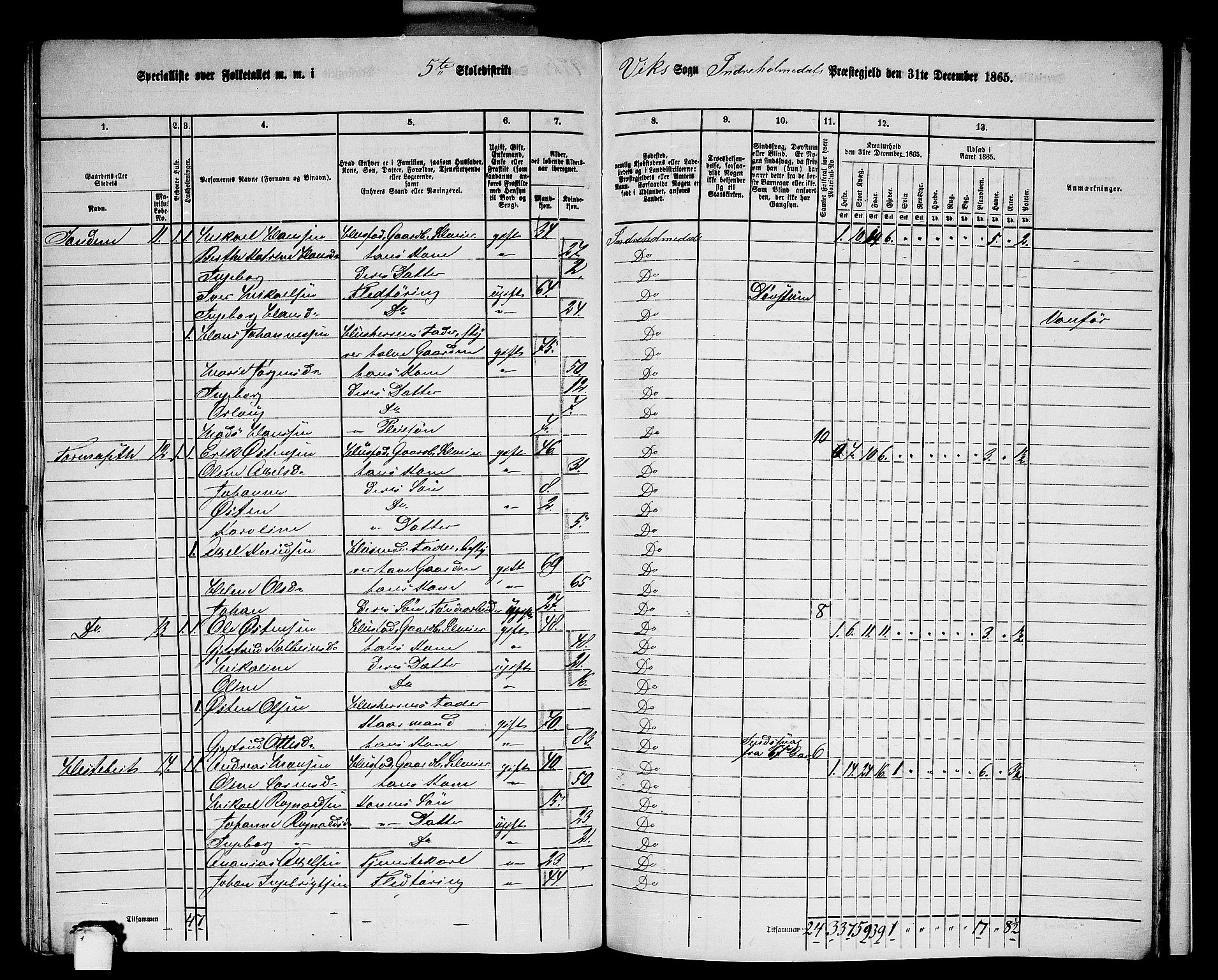 RA, 1865 census for Indre Holmedal, 1865, p. 145