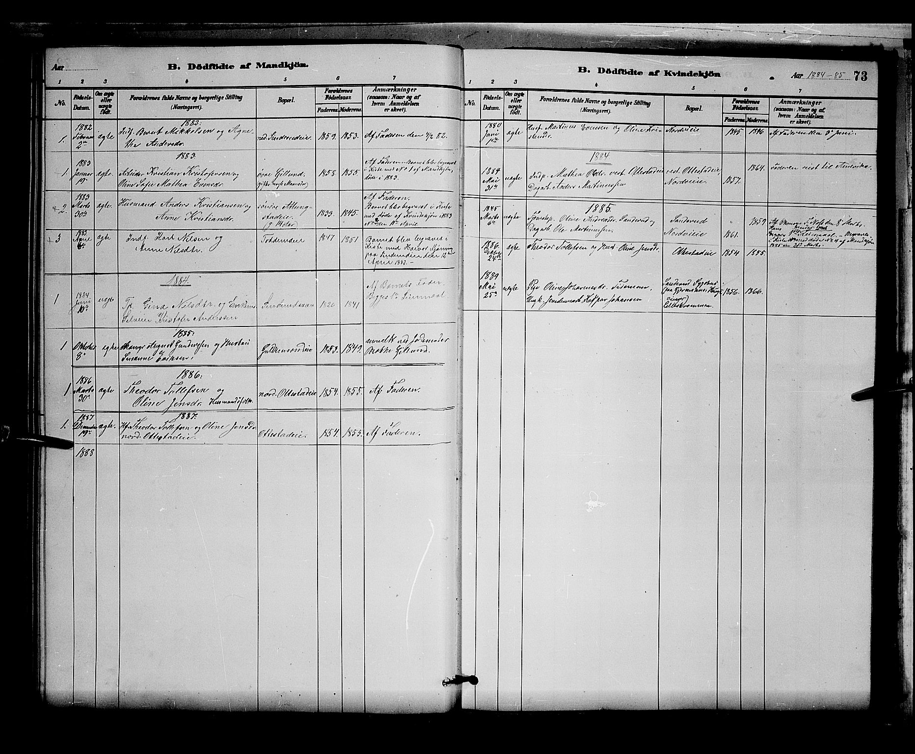 Stange prestekontor, SAH/PREST-002/L/L0007: Parish register (copy) no. 7, 1880-1893, p. 73