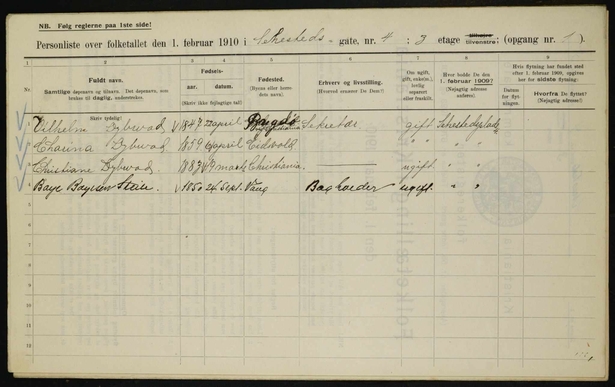 OBA, Municipal Census 1910 for Kristiania, 1910, p. 89563