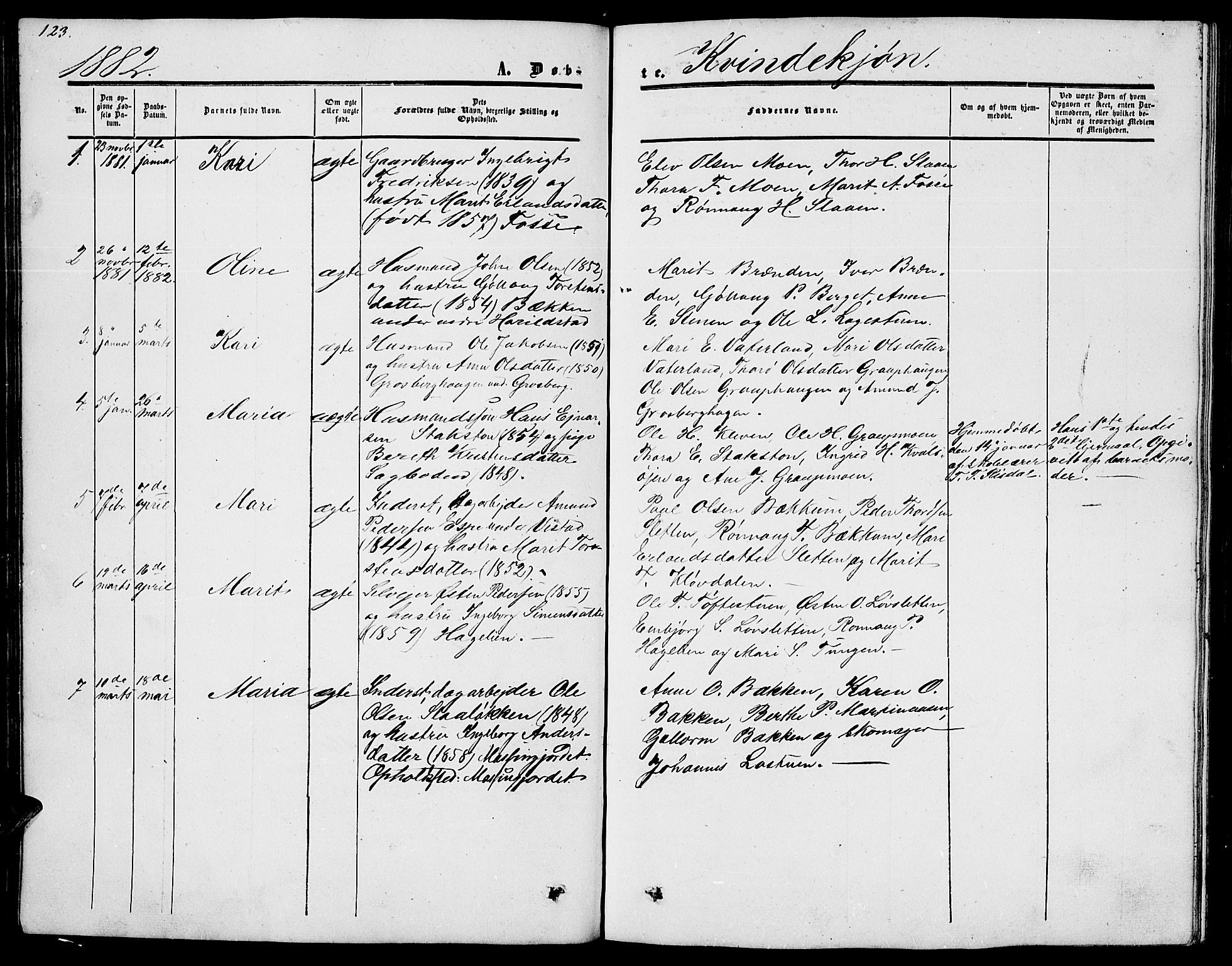 Nord-Fron prestekontor, SAH/PREST-080/H/Ha/Hab/L0002: Parish register (copy) no. 2, 1851-1883, p. 123
