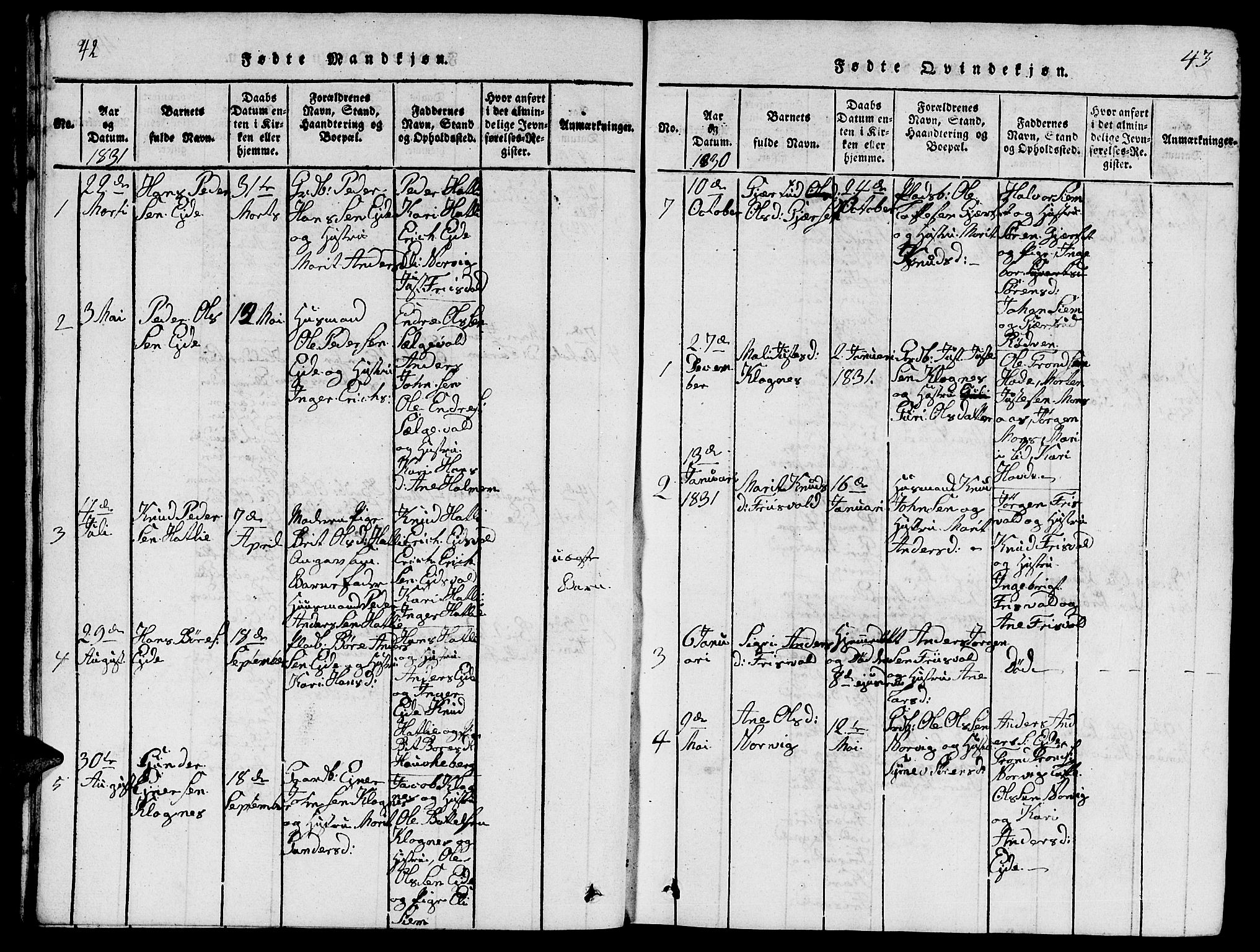 Ministerialprotokoller, klokkerbøker og fødselsregistre - Møre og Romsdal, AV/SAT-A-1454/542/L0558: Parish register (copy) no. 542C01, 1818-1836, p. 42-43