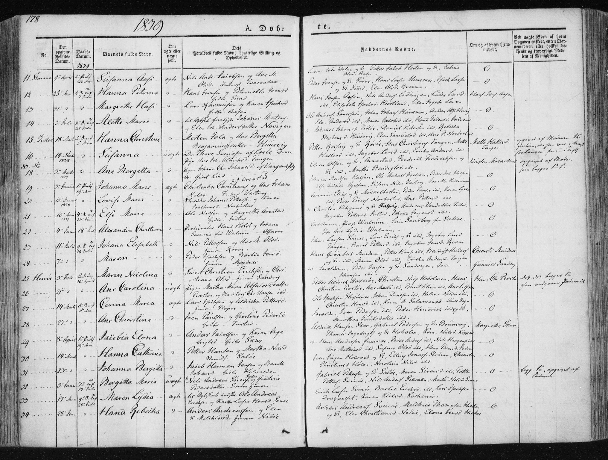 Ministerialprotokoller, klokkerbøker og fødselsregistre - Nordland, SAT/A-1459/830/L0446: Parish register (official) no. 830A10, 1831-1865, p. 178