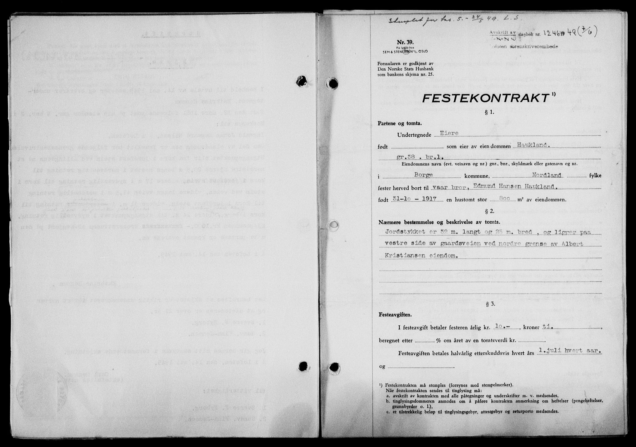 Lofoten sorenskriveri, SAT/A-0017/1/2/2C/L0021a: Mortgage book no. 21a, 1949-1949, Diary no: : 1246/1949